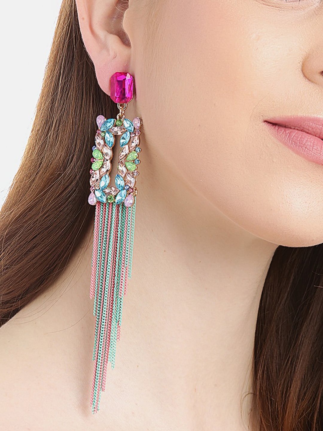 

DressBerry Pink Gold-Plated Artificial Stones Studded Drop Earrings