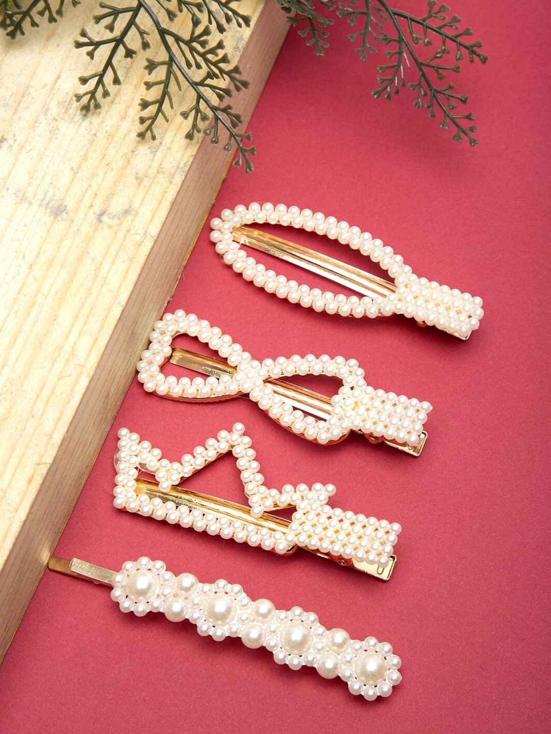 

DressBerry Set Of 4 White & Gold-Toned Embellished Hair Accessory Set