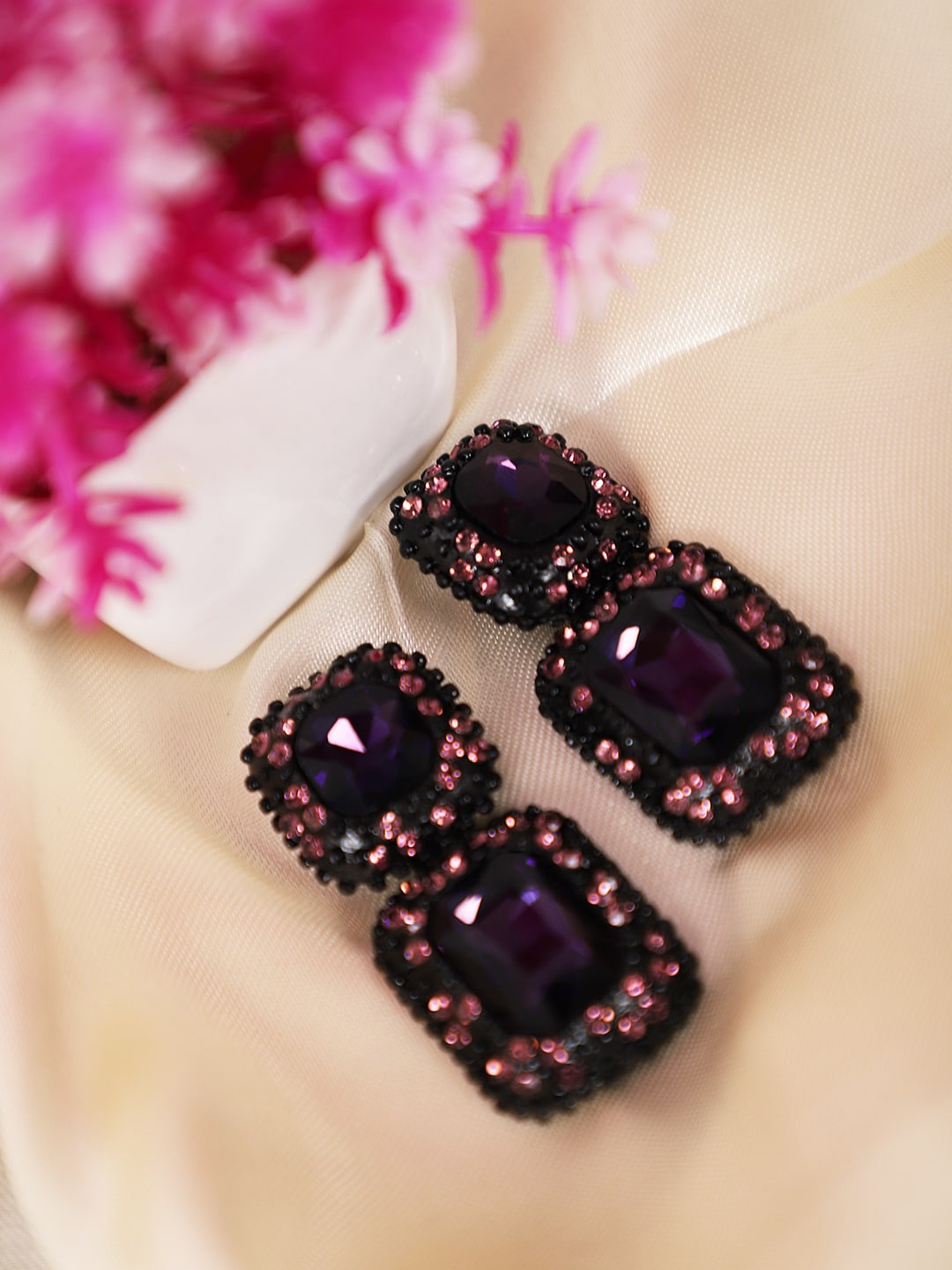 

DressBerry Artificial Stone Studded Contemporary Drop Earrings, Purple