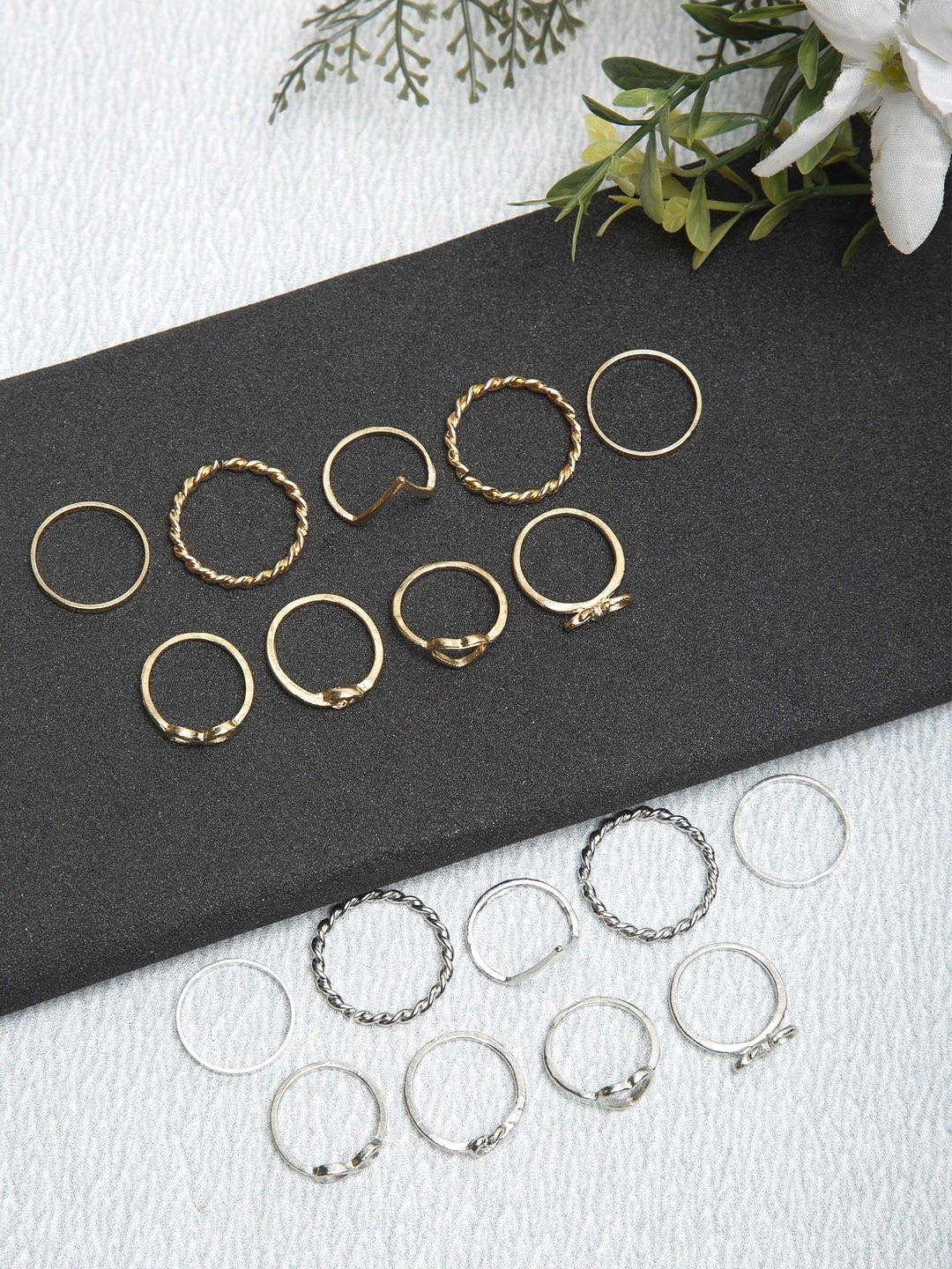 

DressBerry Set Of 18 Textured Finger Rings, Gold