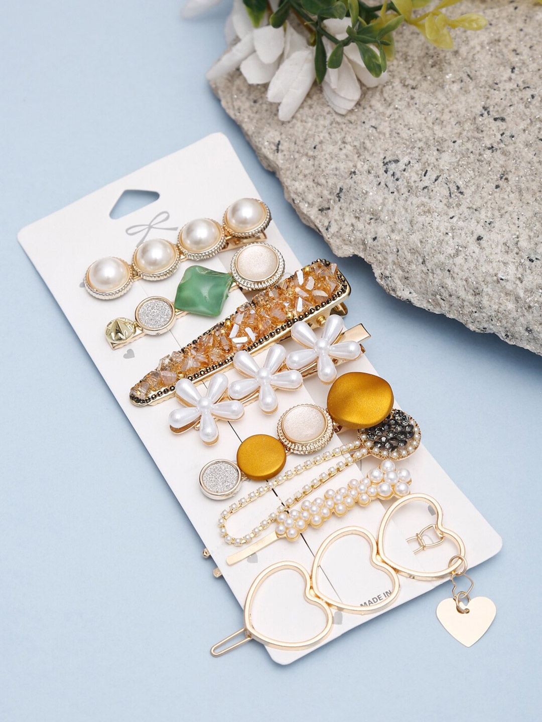 

DressBerry Set Of 8 White & Gold-Toned Embellished Hair Accessory Set