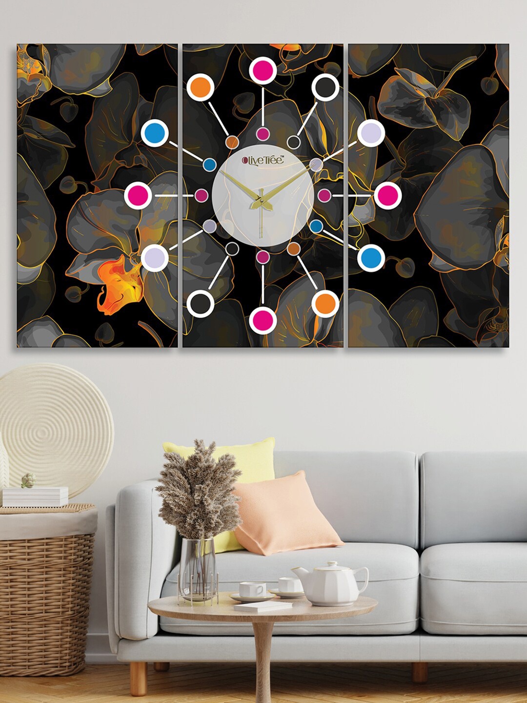 

OLIVE TREE 3 Pcs Black & Grey Printed Contemporary Wall Clock