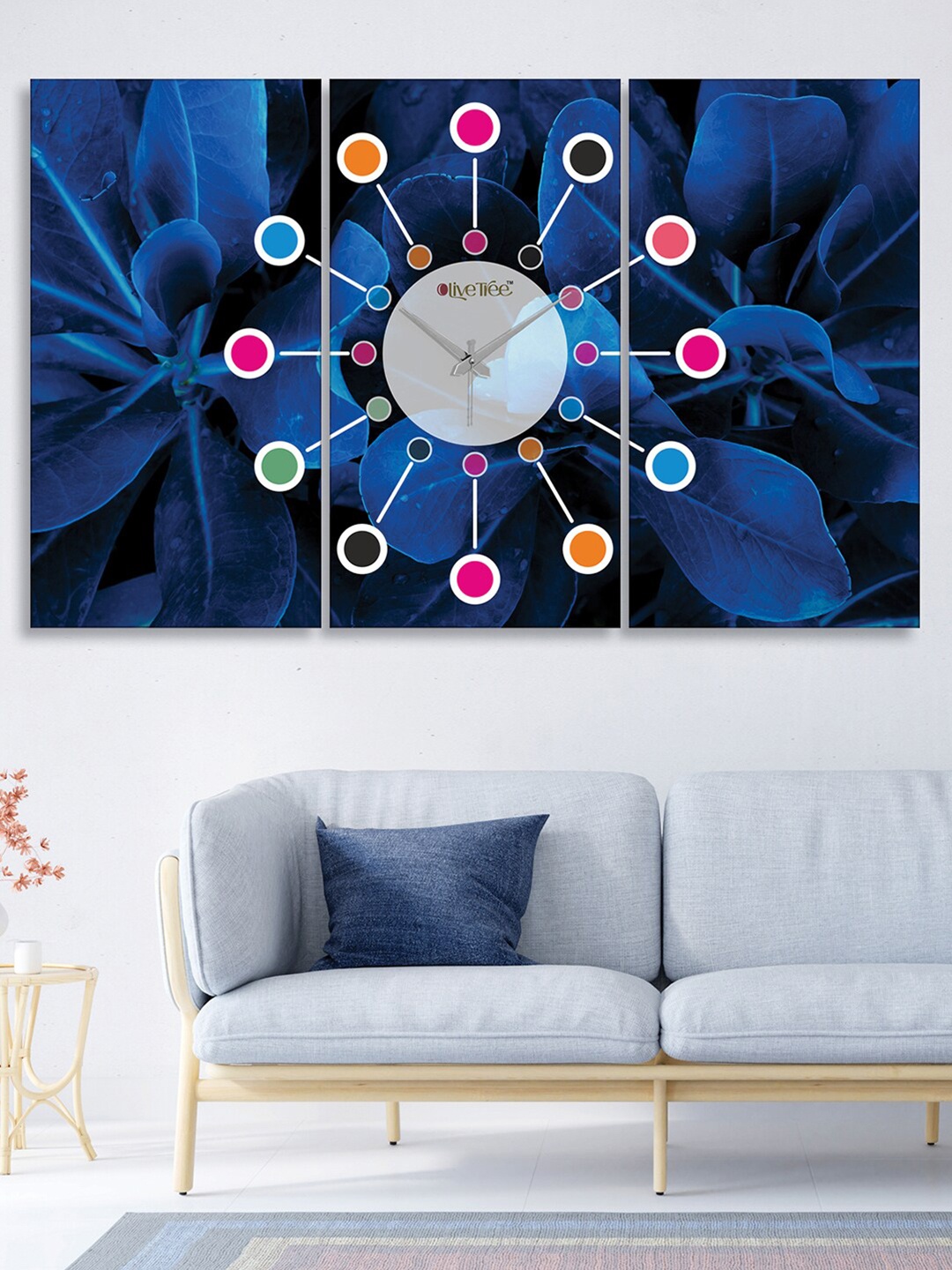 

OLIVE TREE 3 Pcs Blue & Black Printed Contemporary Wall Clock