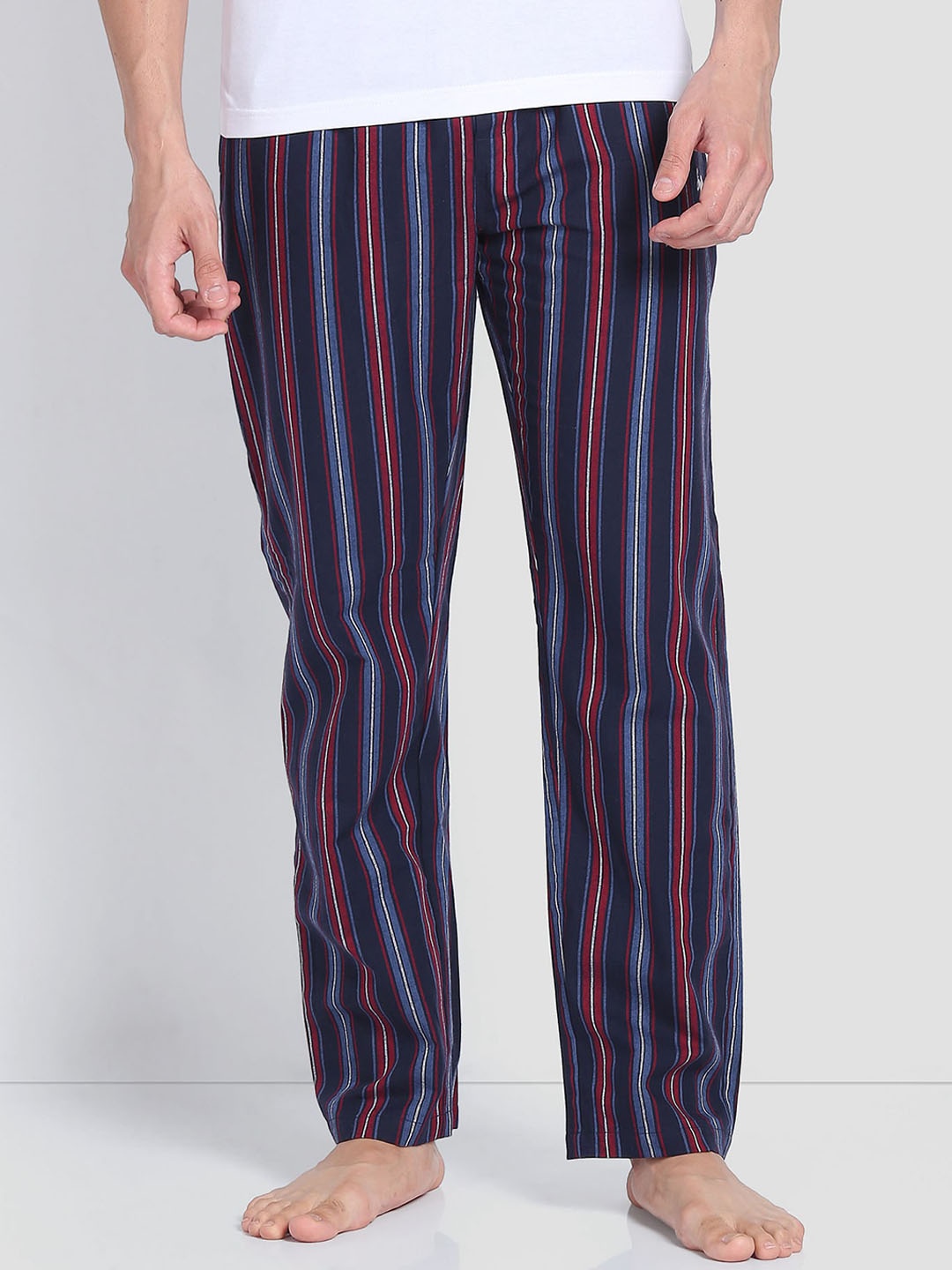 

U.S. Polo Assn. Men Striped Pure Cotton LP001 Lounge Pants, Navy blue