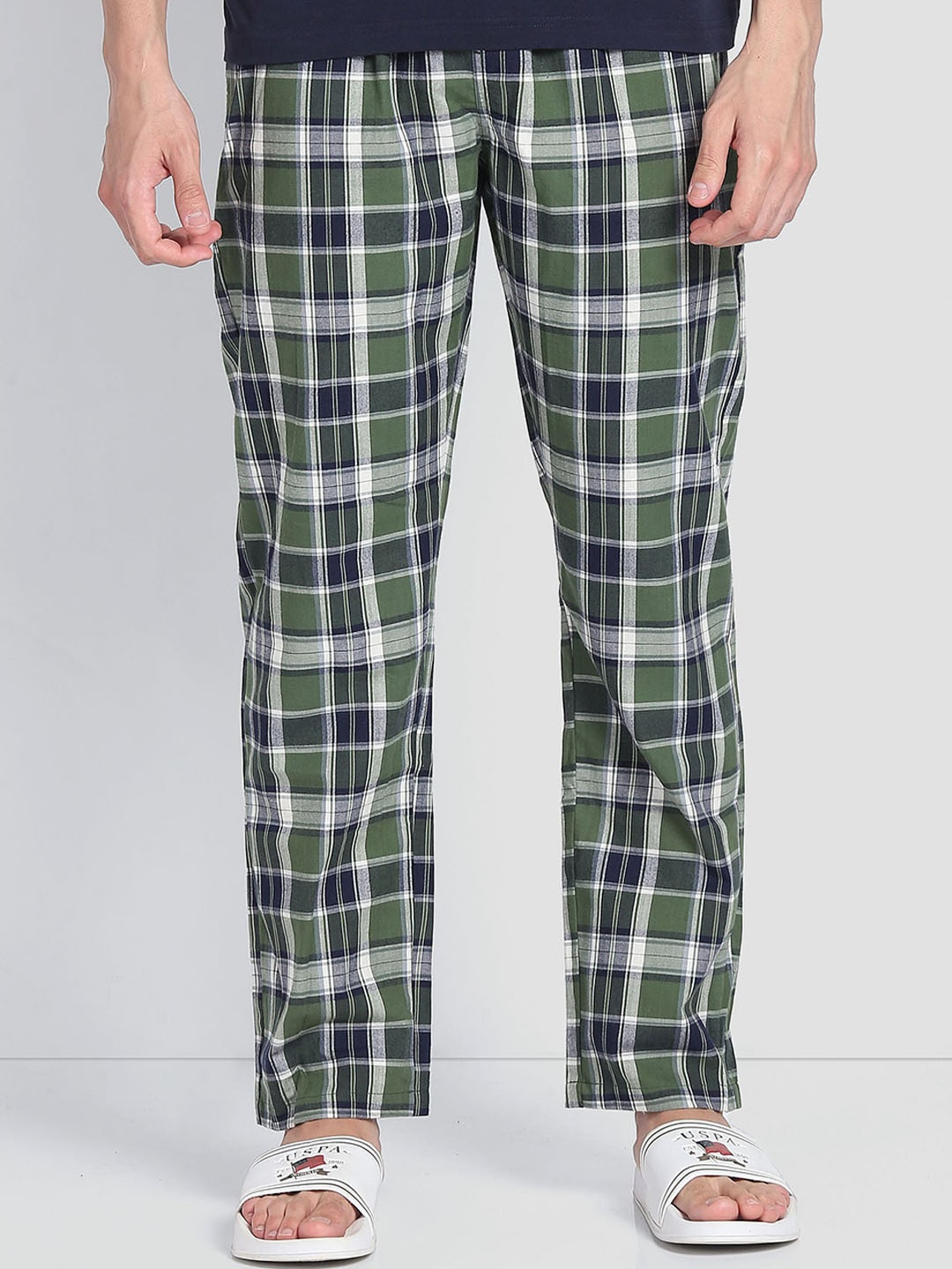 

U.S. Polo Assn. Men Checked Pure Cotton Straight Lightweight LP001 Lounge Pants, Green