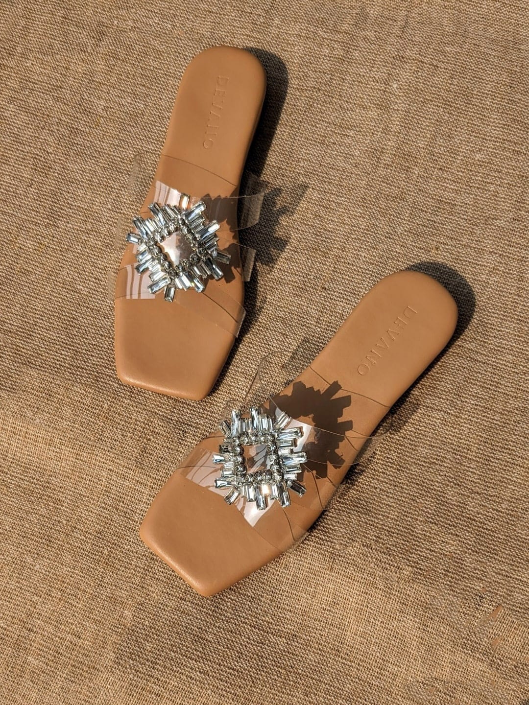 

Devano Embellished Open Toe Flats, Transparent