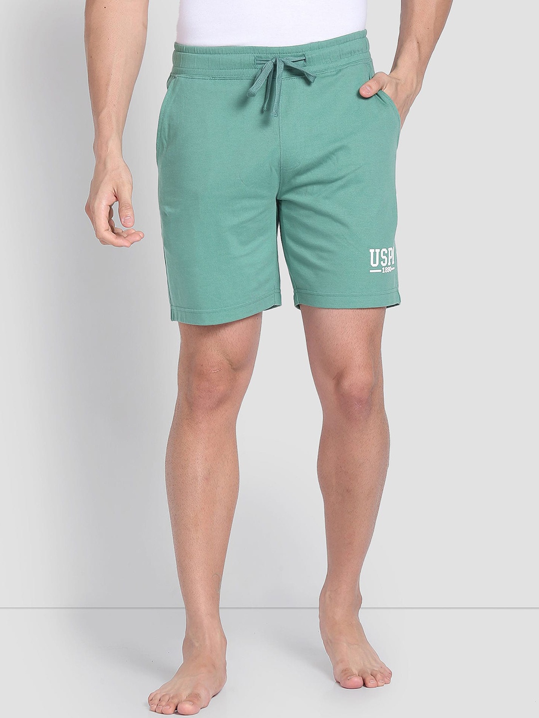 

U.S. Polo Assn. Men Mid Rise Cotton Lounge Shorts, Green