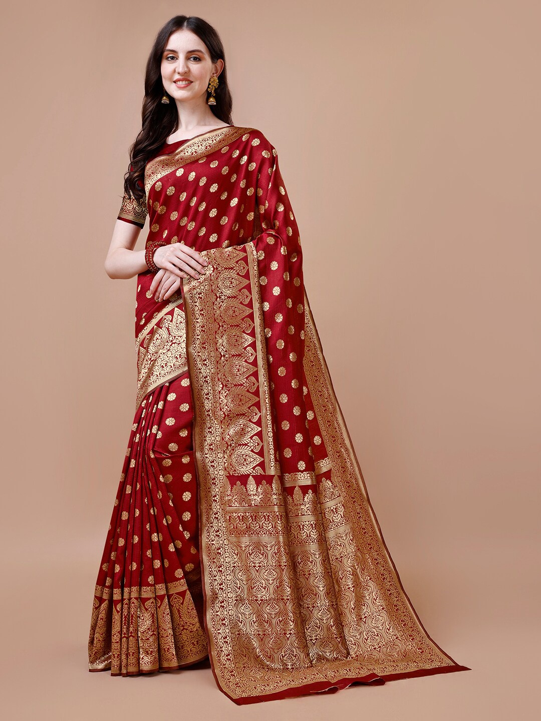 

Kedar Fab Floral Woven Design Zari Brocade Saree, Maroon