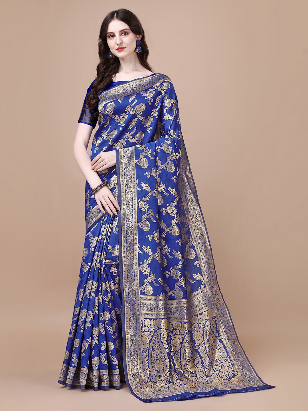 

Kedar Fab Ethnic Motifs Woven Design Zari Brocade Saree, Blue