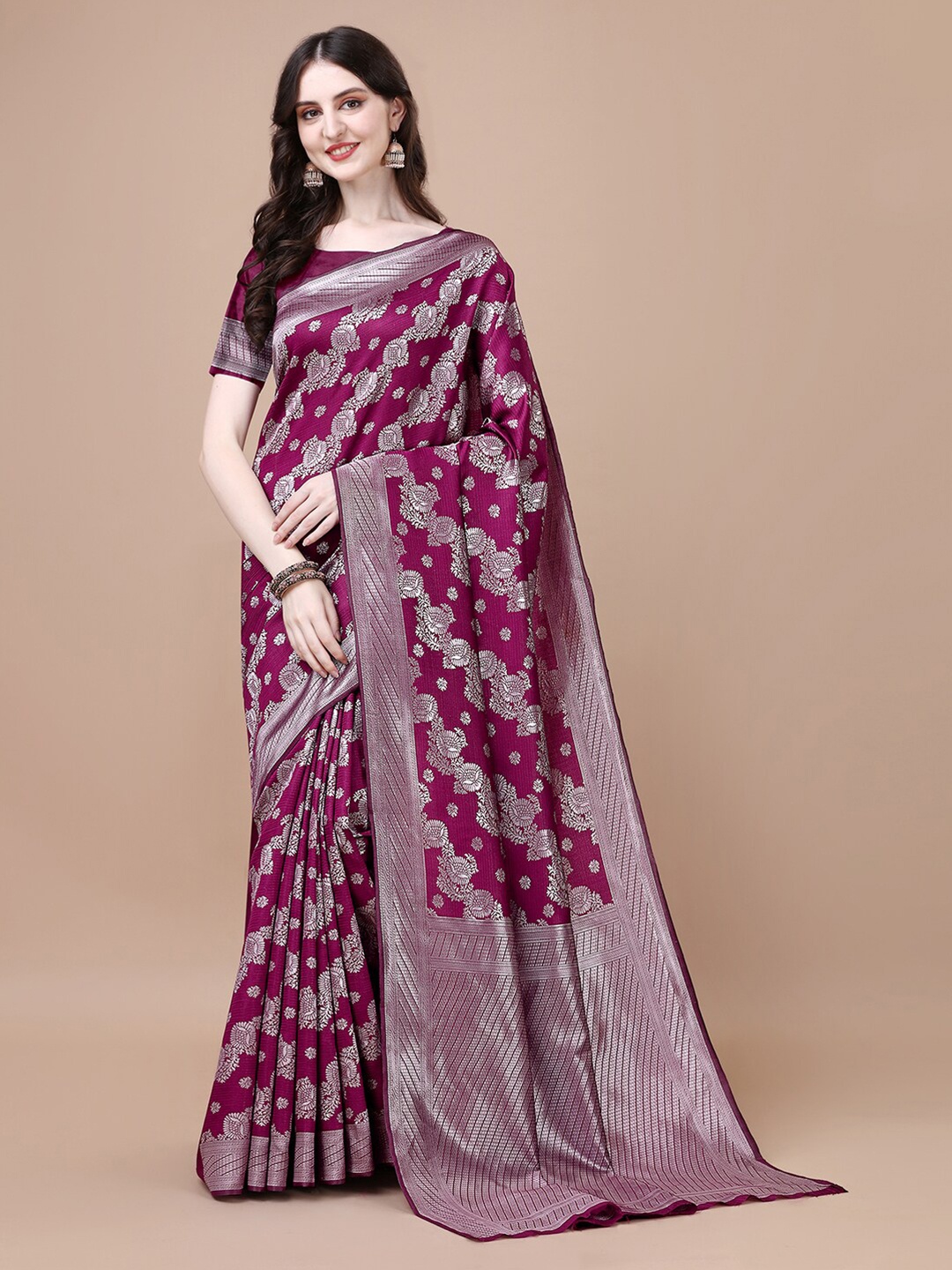 

Kedar Fab Ethnic Motifs Woven Design Zari Brocade Saree, Purple