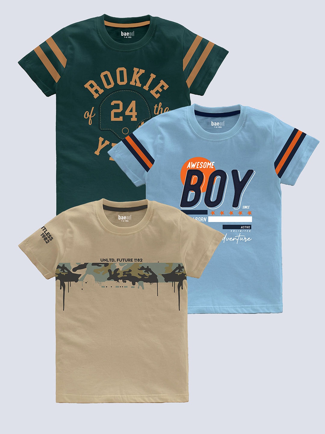 

BAESD Boys Pack Of 3 Printed Cotton T-shirt, Green
