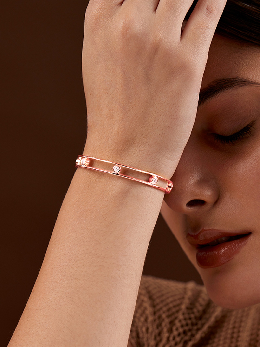 

MINUTIAE Rose Gold-Plated Crystals Cuff Bracelet