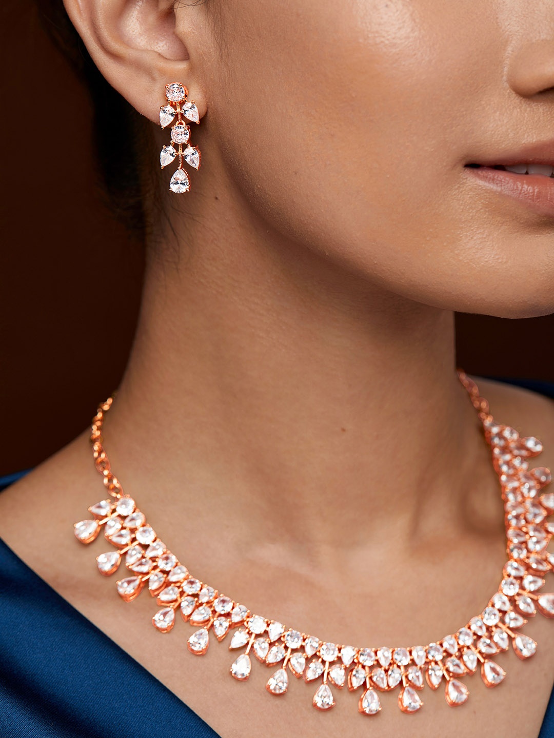 

MINUTIAE Rose Gold-Plated Crystal Studded Jewellery Set