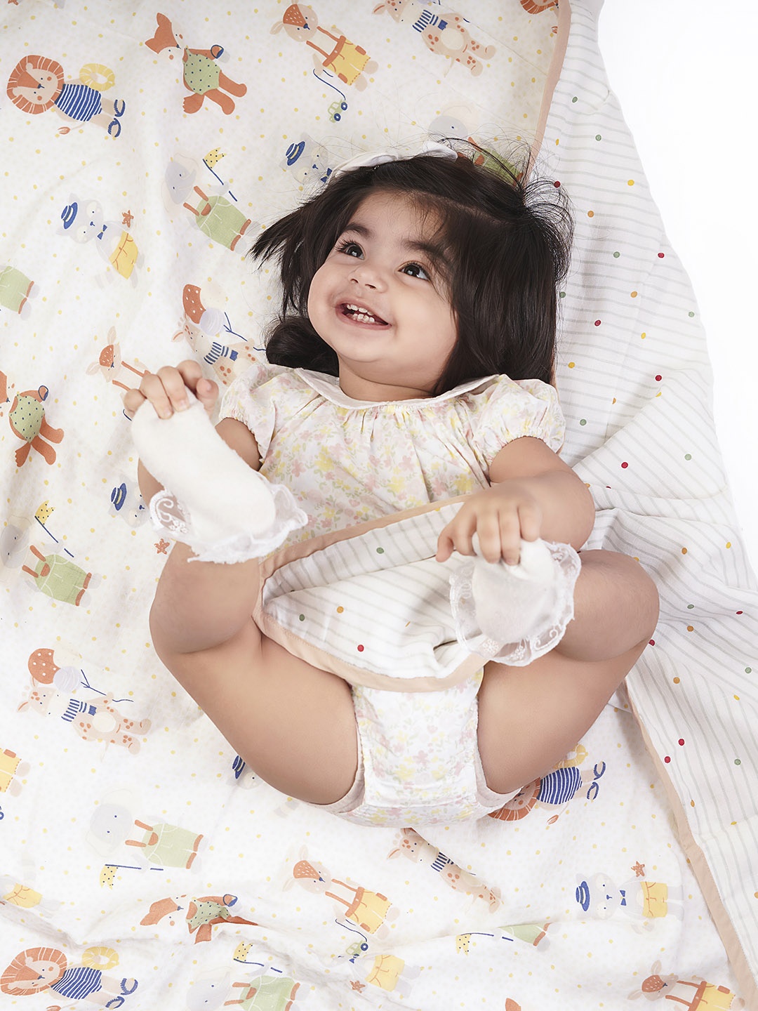 

haus & kinder Brown & White Printed Cotton AC Room Single Bed Blanket
