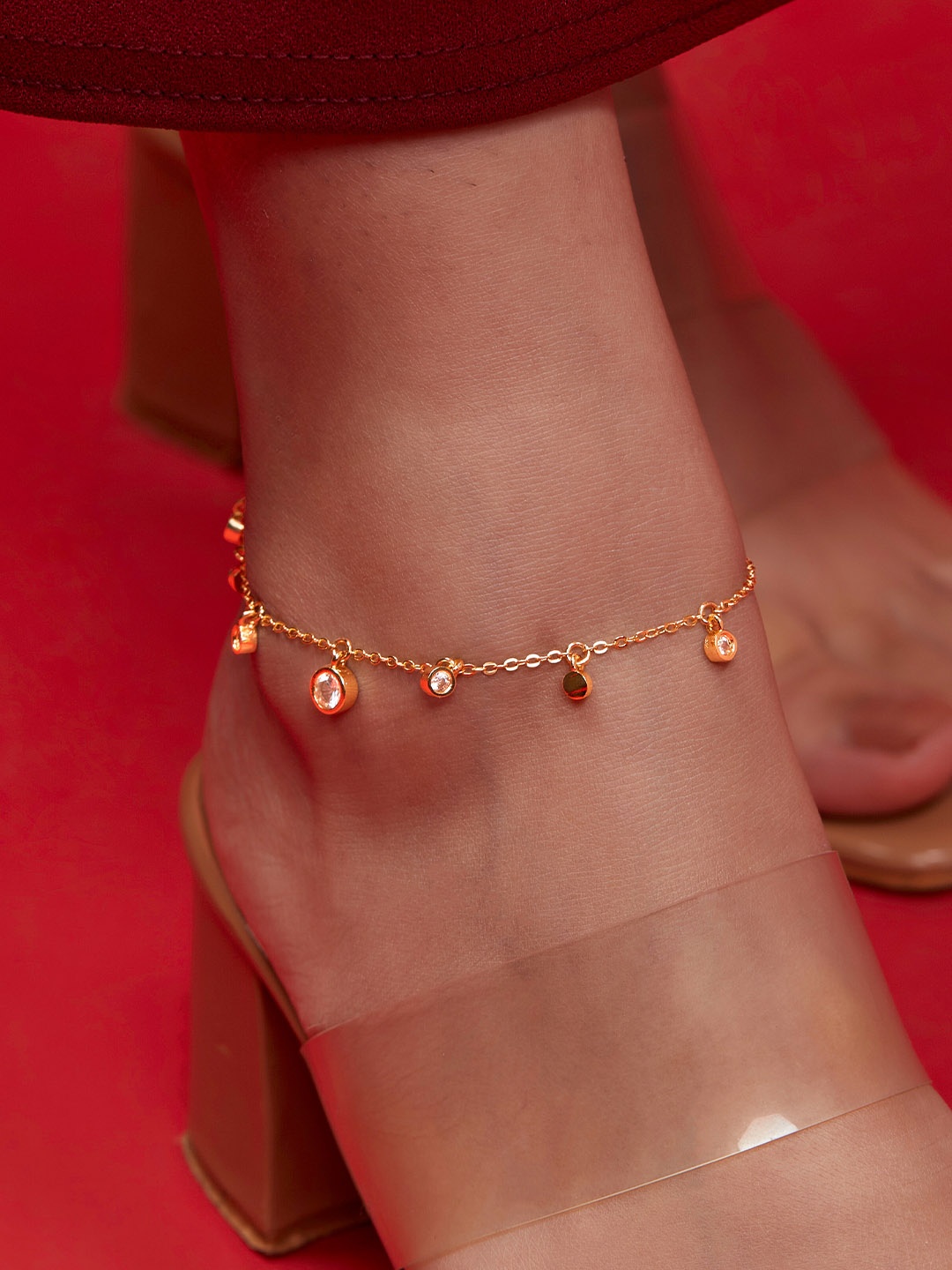 

MINUTIAE Gold-Plated Crystal Studded Nakshatra Anklet