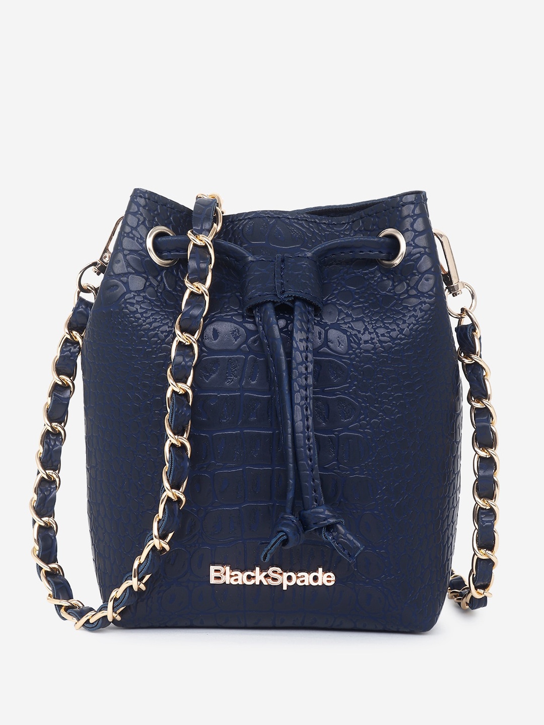 

Black Spade Textured PU Bucket Sling Bag, Blue