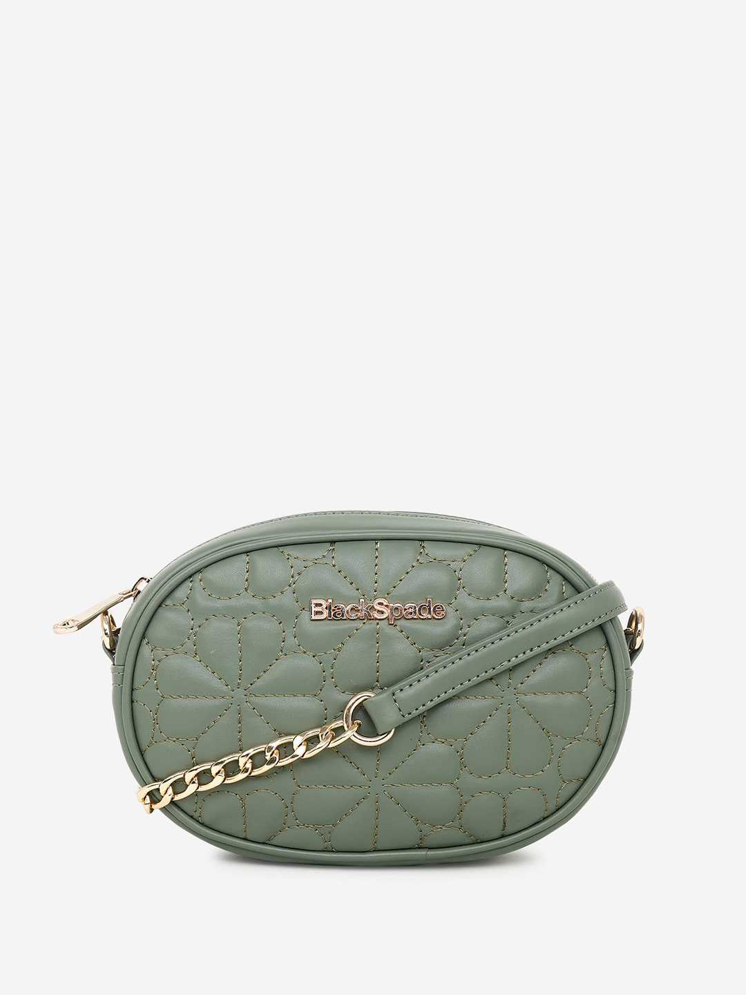 

Black Spade Quilted PU Structured Sling Bag, Green