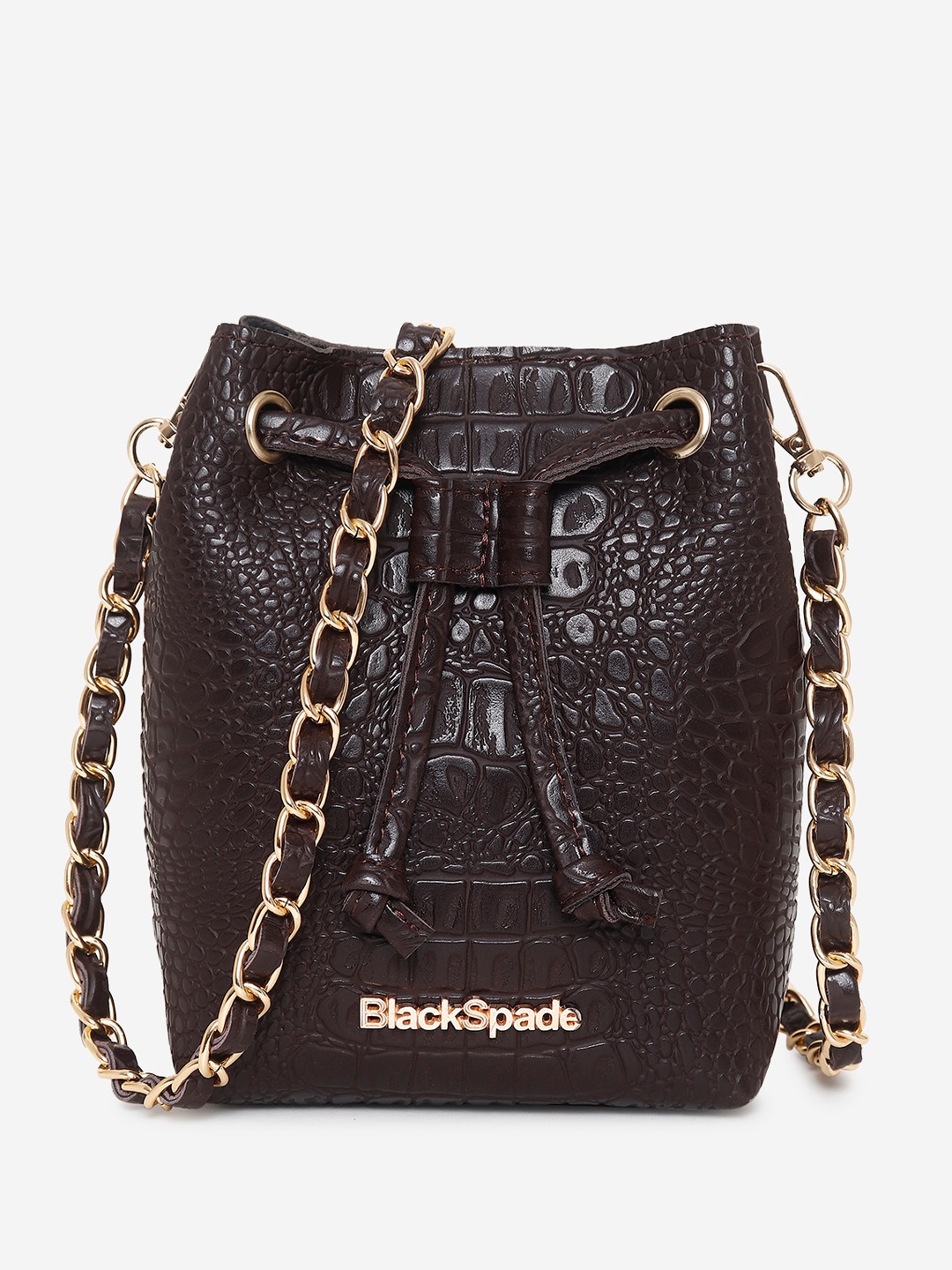 

Black Spade Textured Bucket Sling Bag, Brown