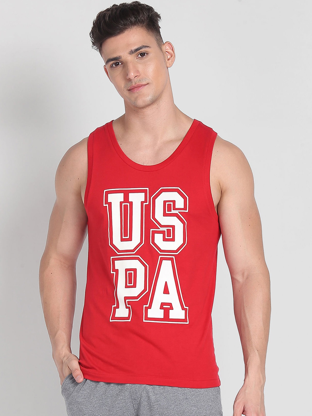 

U.S. Polo Assn. Brand Logo Printed Pure Cotton IYBD Innerwear Vests, Red