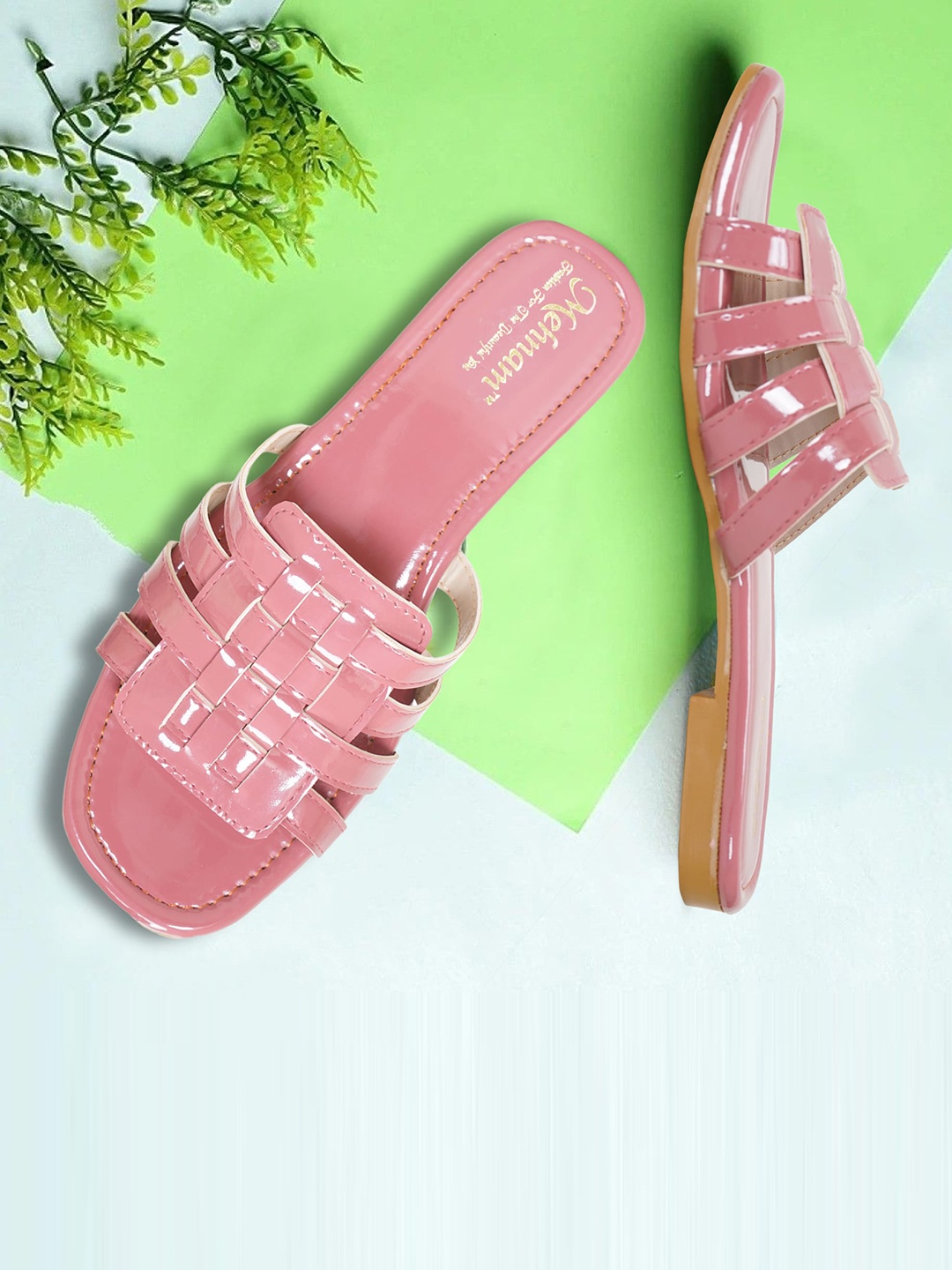 

MEHNAM Wrinkle Free Upper Open Toe Flats, Peach