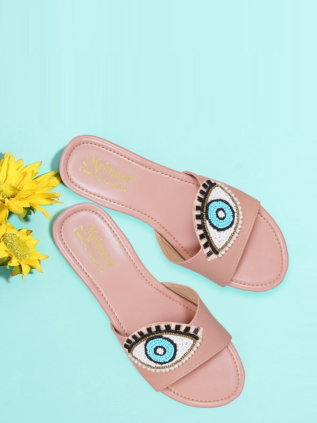 

MEHNAM Women Peach-Coloured Party Open Toe Flats