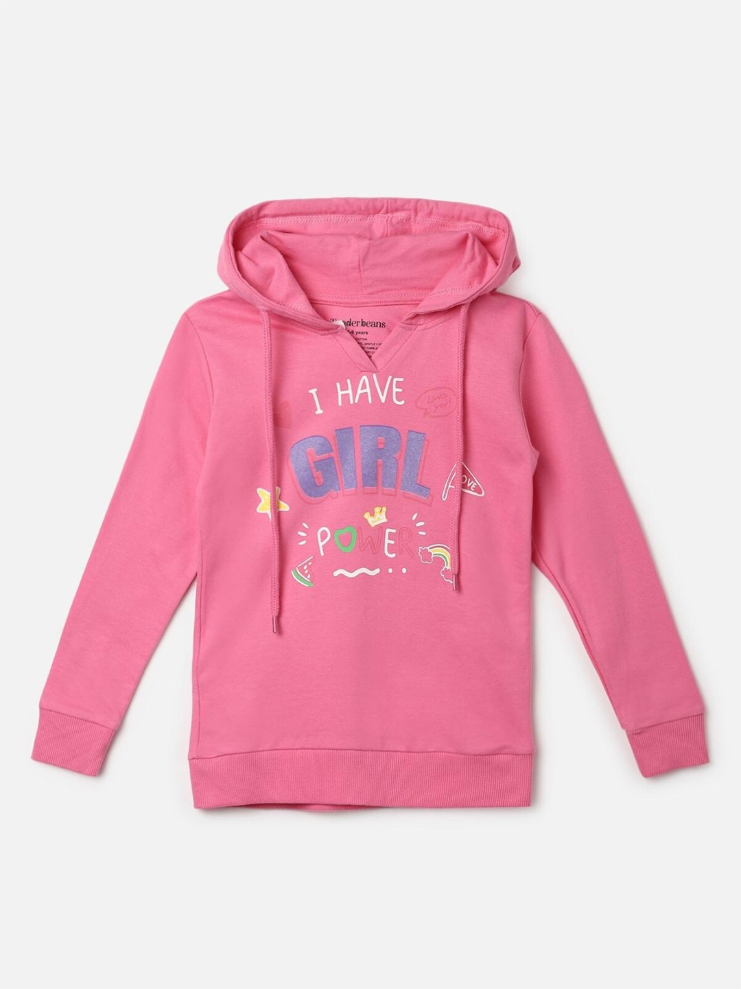 

UrbanMark Girls Typography Printed Hooded Cotton Pullover, Pink