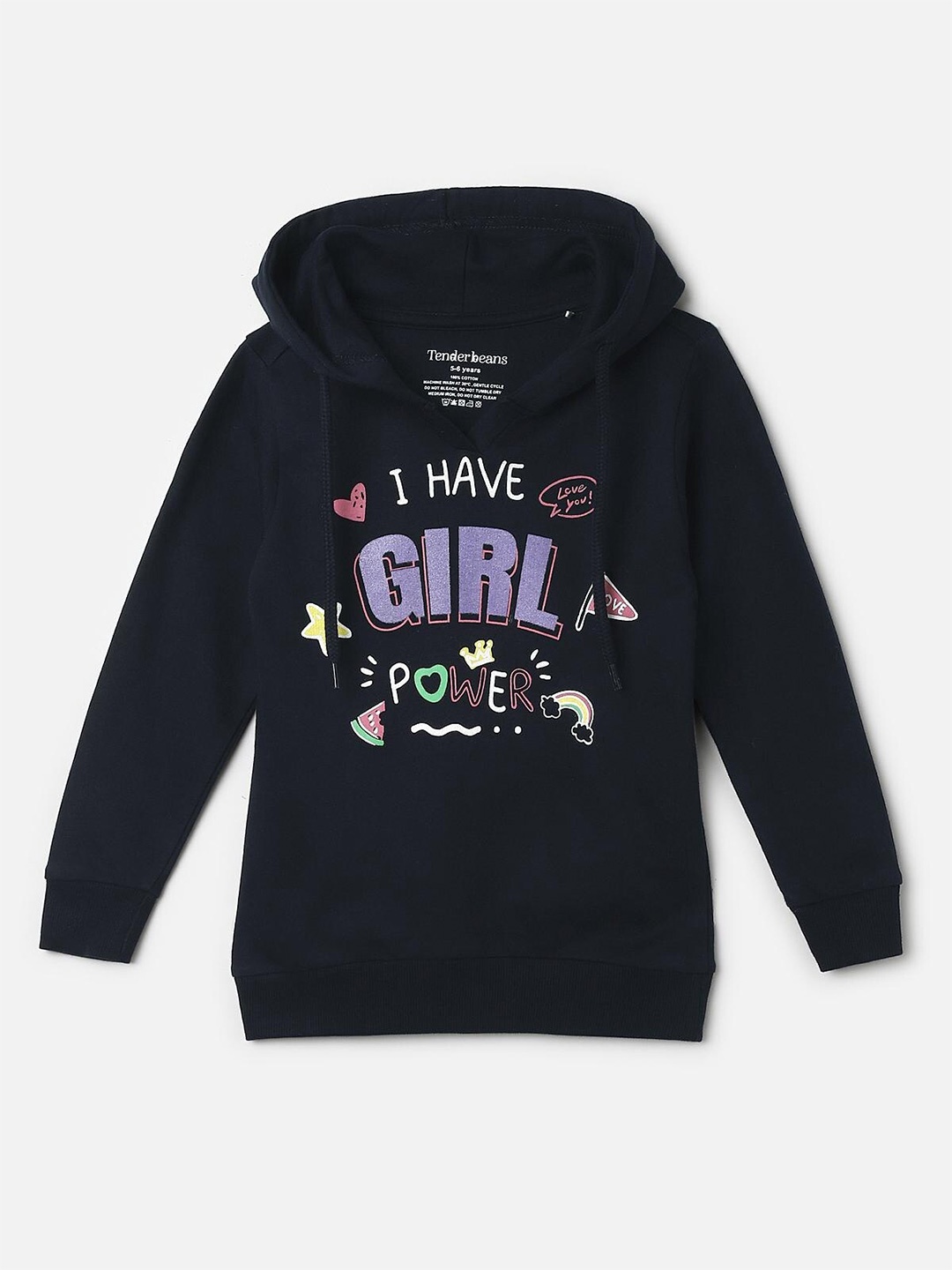 

UrbanMark Girls Printed Hooded Cotton Sweatshirt, Navy blue