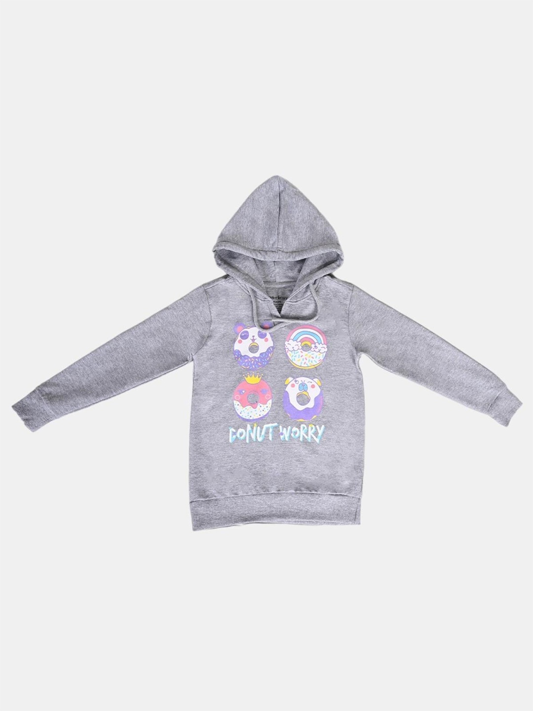 

UrbanMark Girls Conversational Printed Hooded Pullover, Grey melange