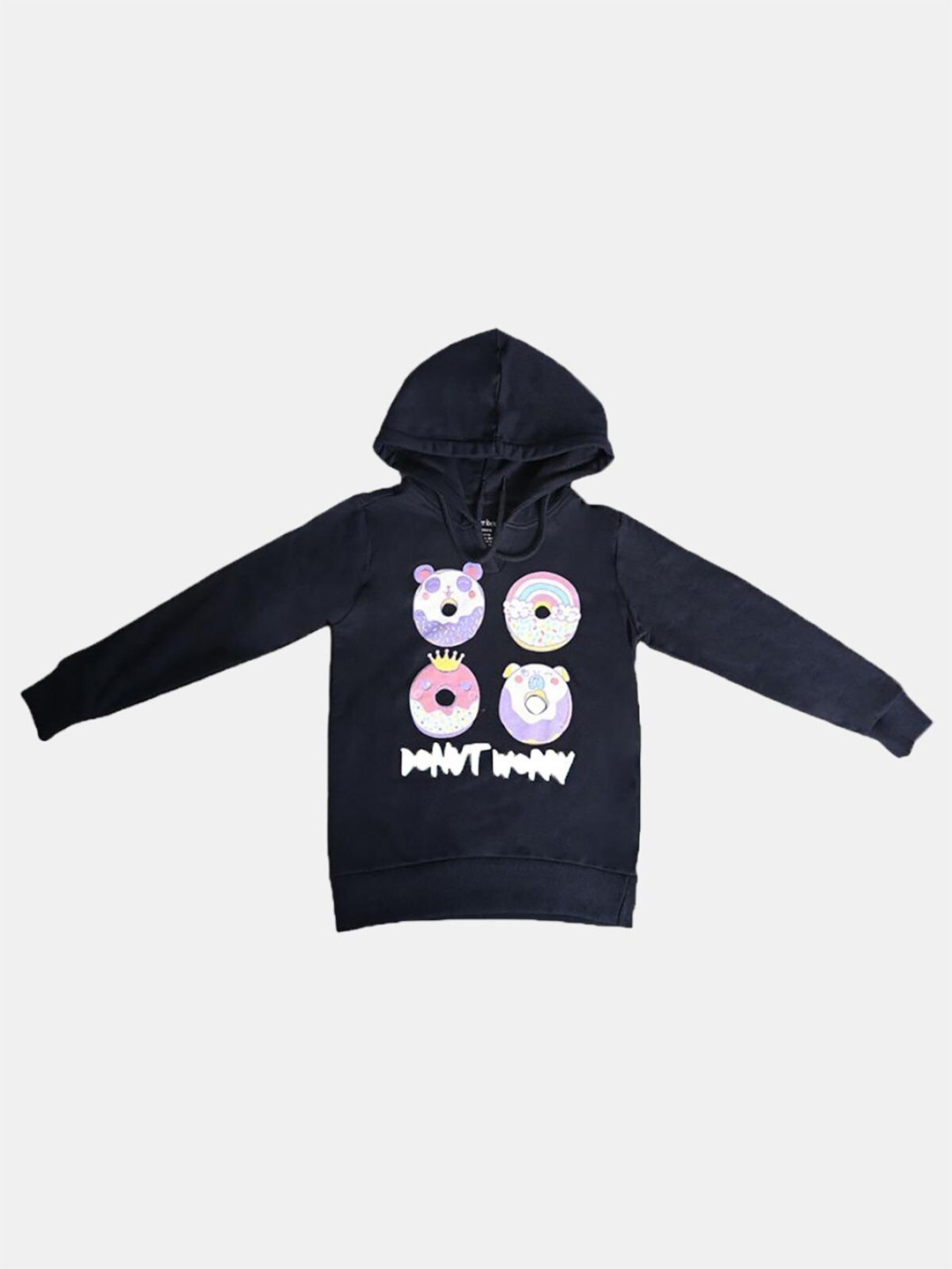 

UrbanMark Girls Printed Hooded Cotton Sweatshirt, Navy blue
