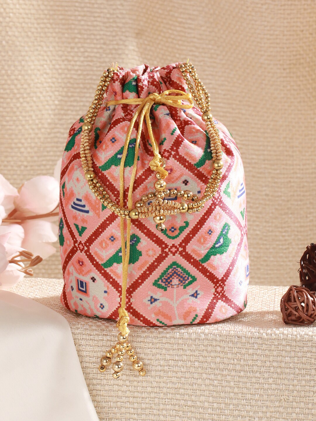 

Jazz and Sizzle Embroidered Embellished Potli Clutch, Pink