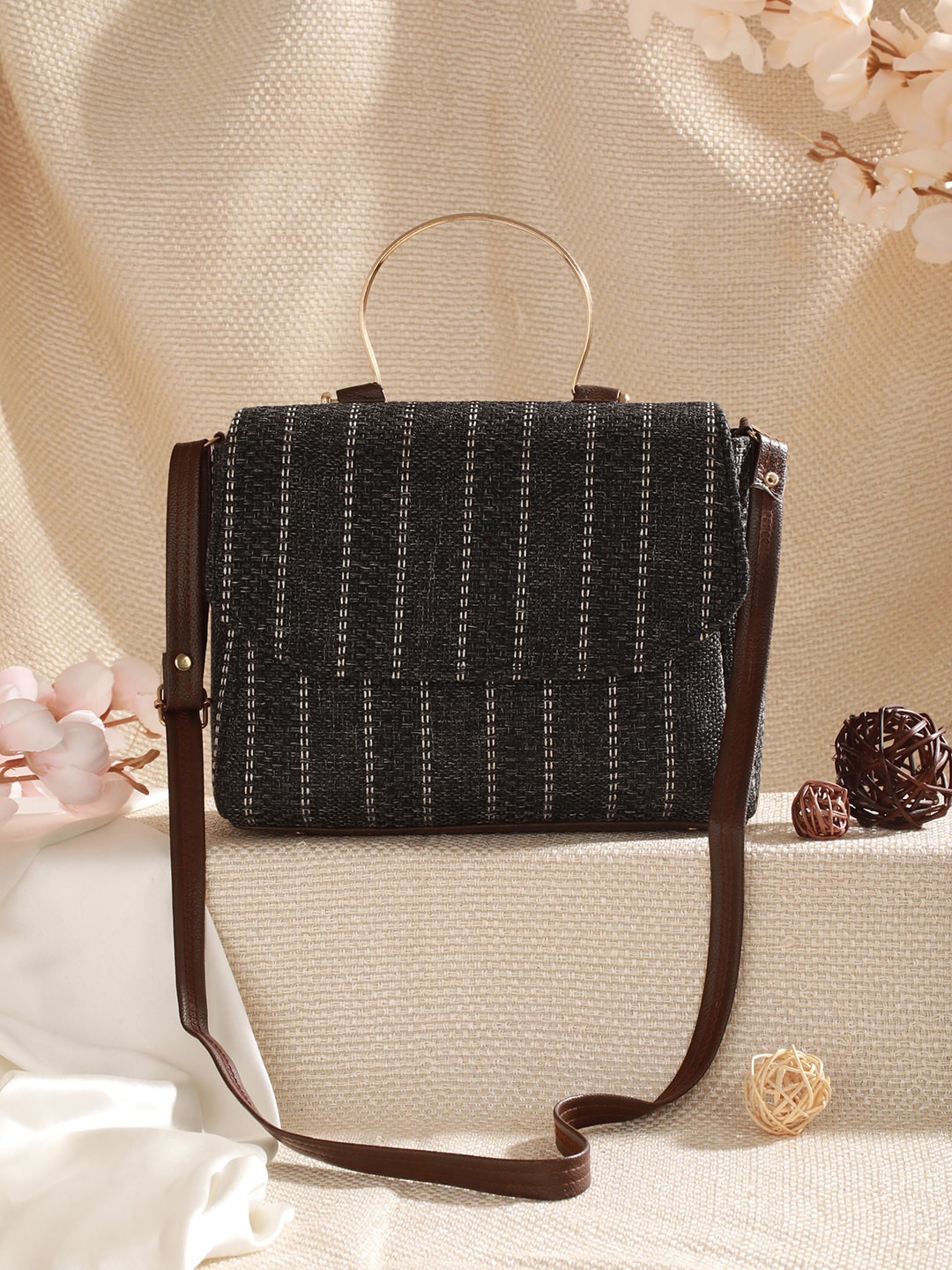 

Jazz and Sizzle Striped Structured Satchel Bag, Grey