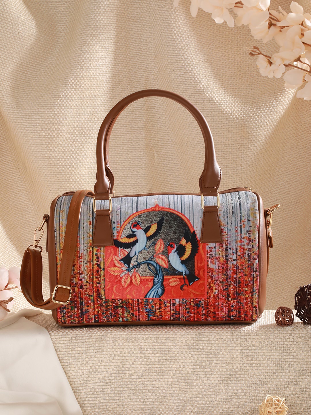 

Jazz and Sizzle Graphic Printed Structured Handheld Bag, Grey