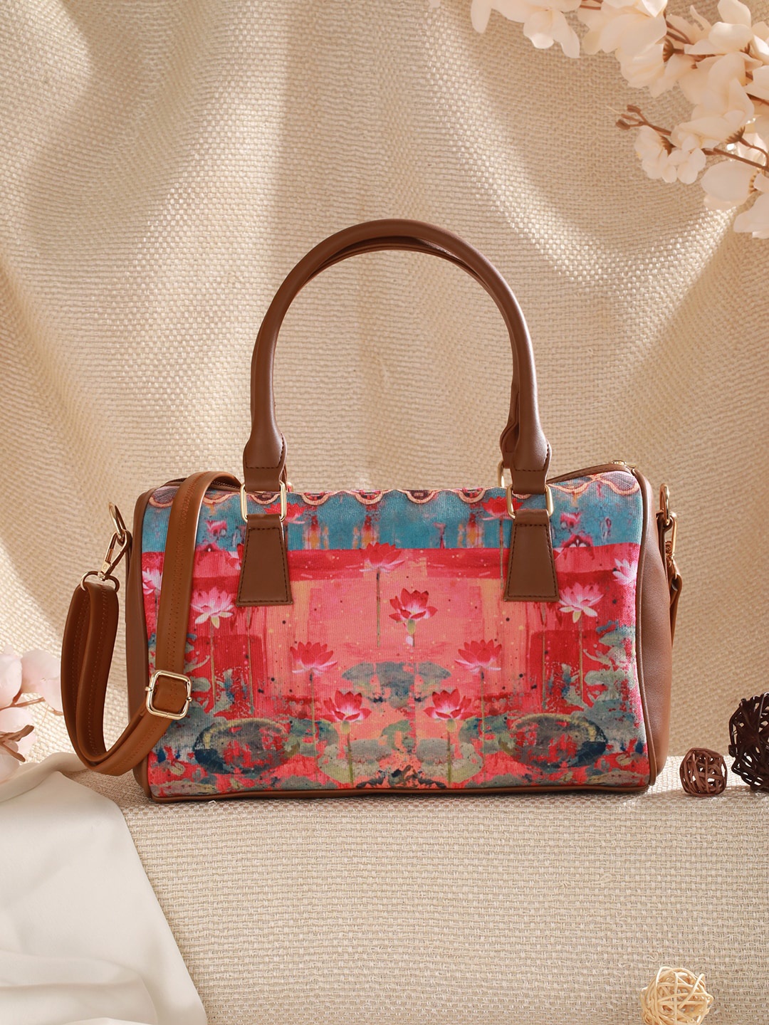 

Jazz and Sizzle Lotus Motifs Printed Duffel Bag, Pink