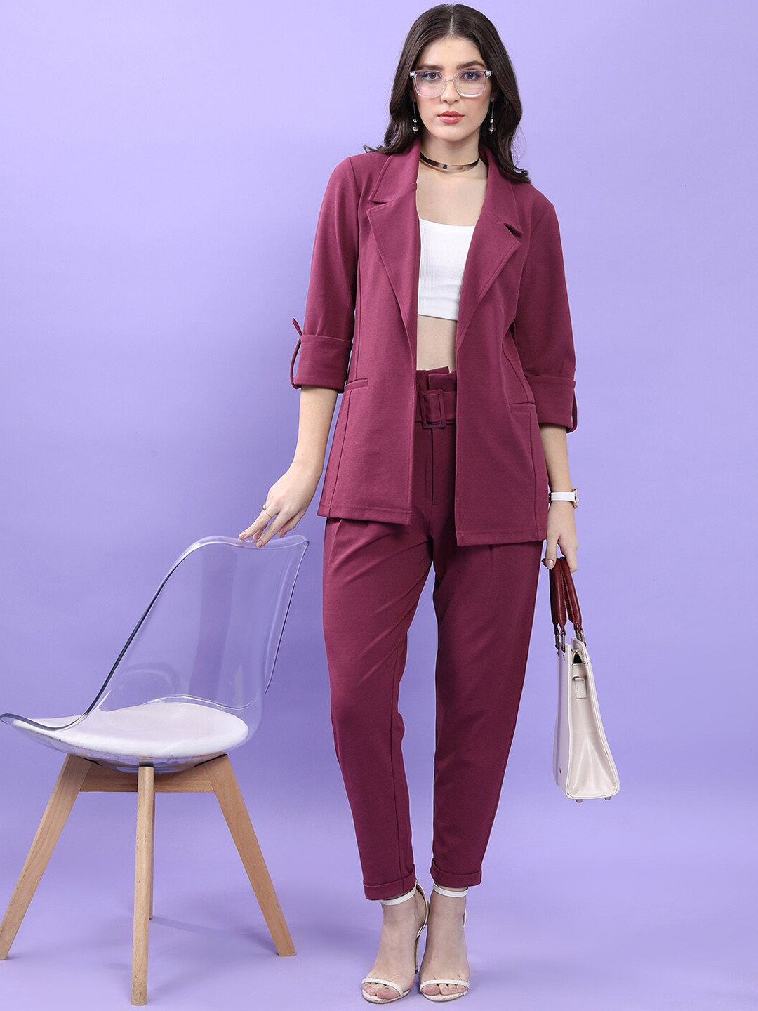 

KETCH Notched Lapel Collar Blazer with Trouser, Purple