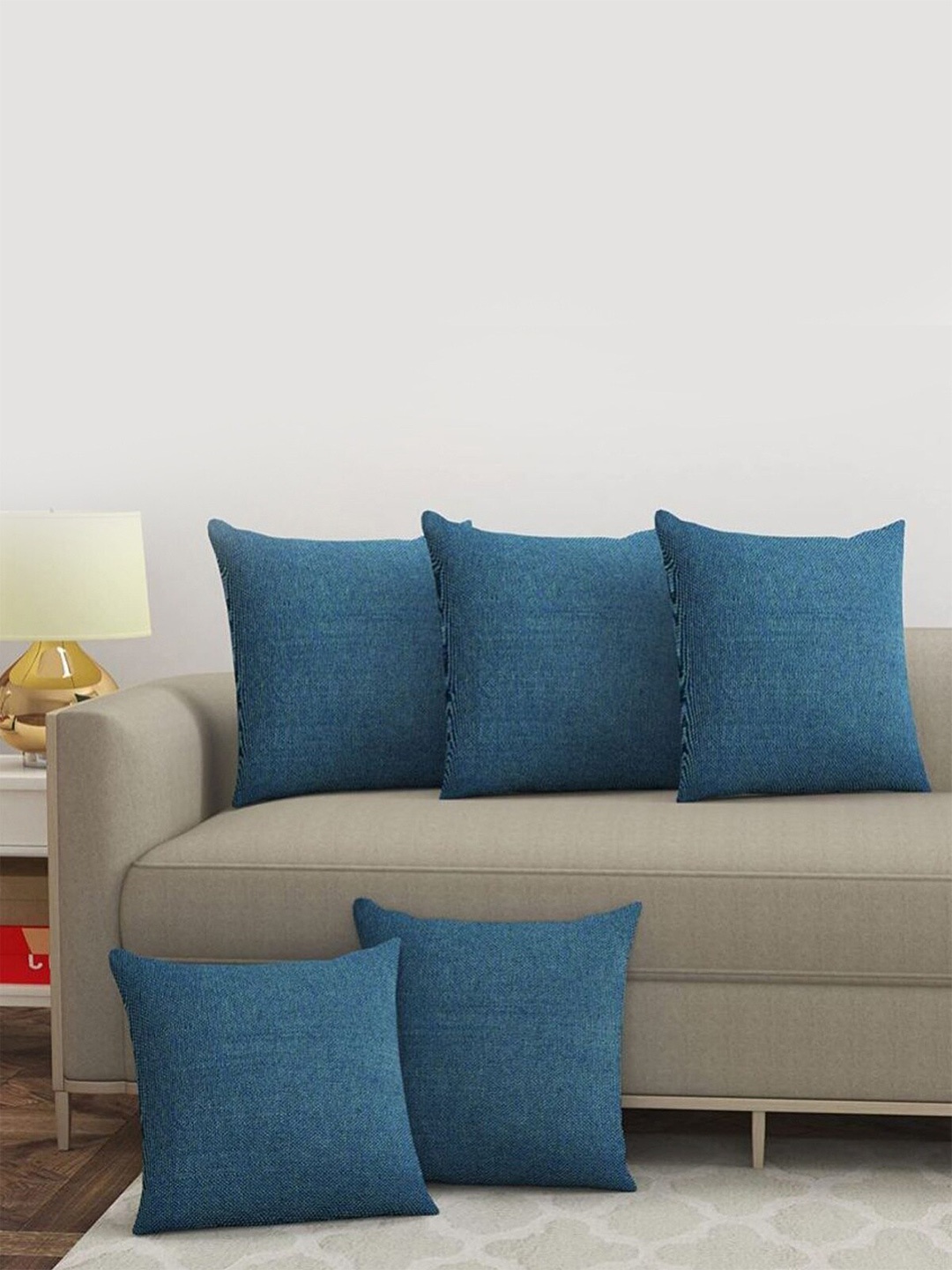 

HOMETALES 5 Pieces Blue Jute Square Cushion Covers