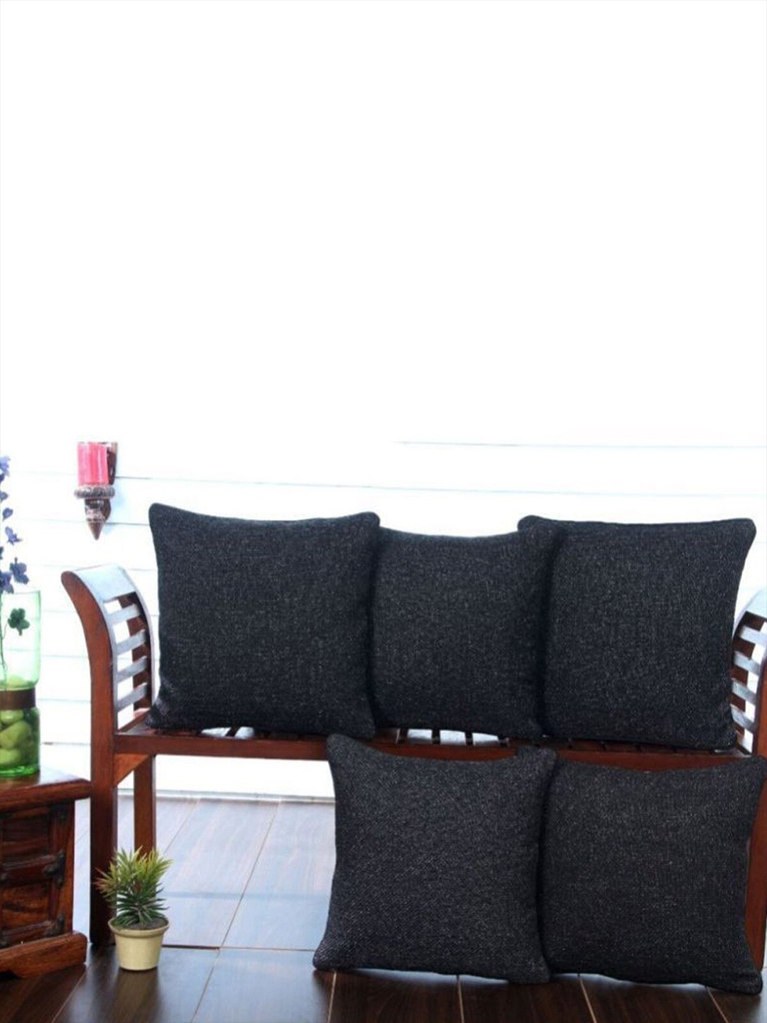 

HOMETALES 5 Pieces Black Jute Square Cushion Covers