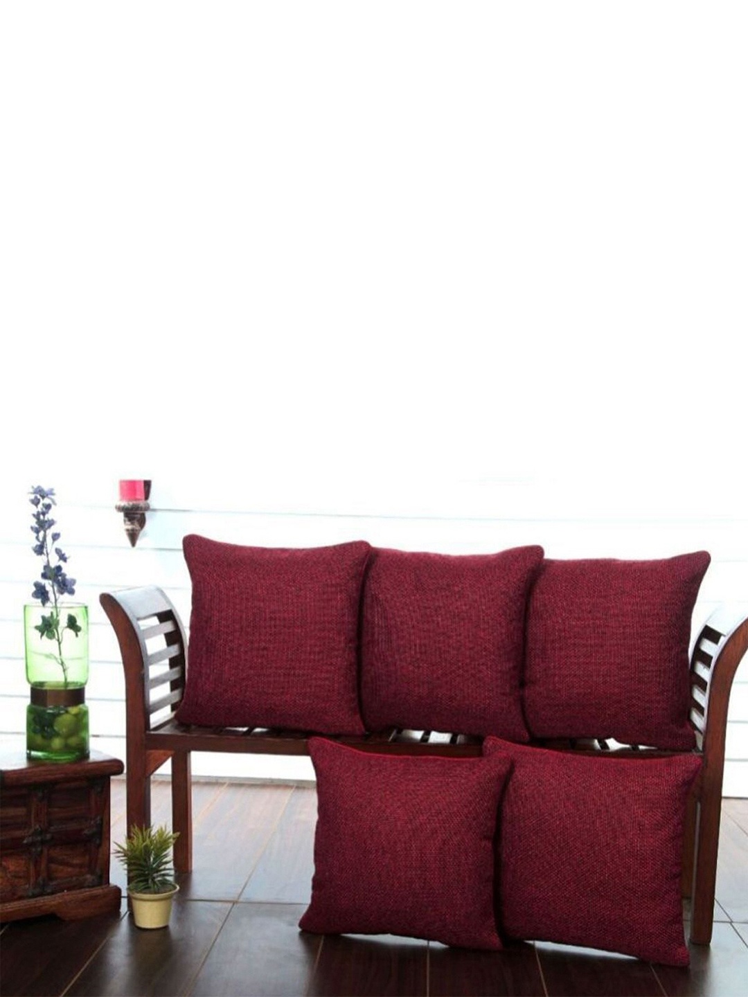 

HOMETALES Maroon 5 Pieces Jute Square Cushion Covers