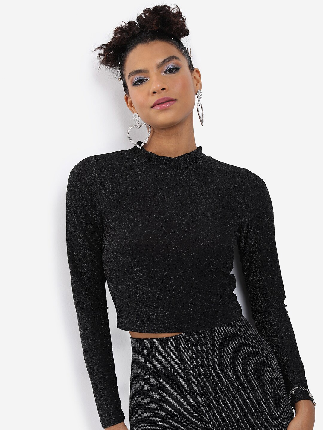 

Tokyo Talkies Shimmer High Neck Crop Top, Black