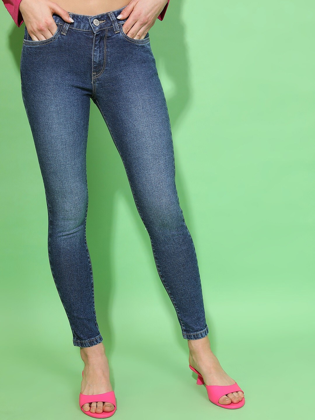 

Tokyo Talkies Women Blue Clean Look Mid Rise Skinny Fit Cotton Jeans