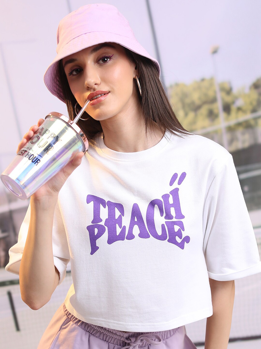 

Tokyo Talkies Typography Printed Cropped Drop Shoulder Oversized T-shirt, White