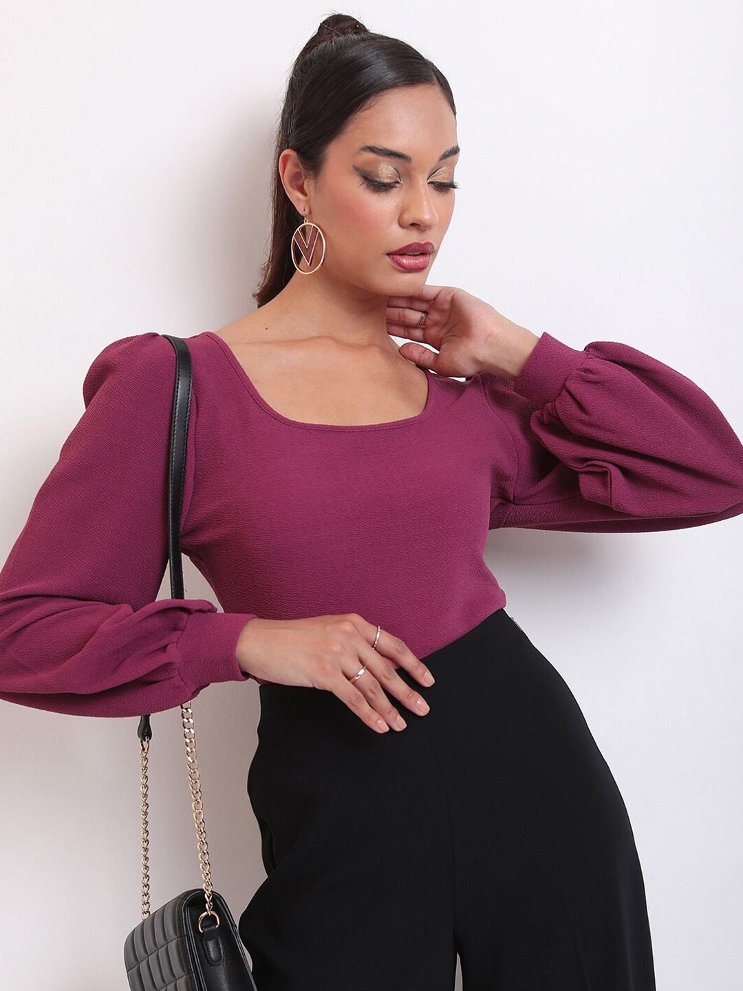 

Tokyo Talkies Square Neck Puff Sleeve Top, Pink