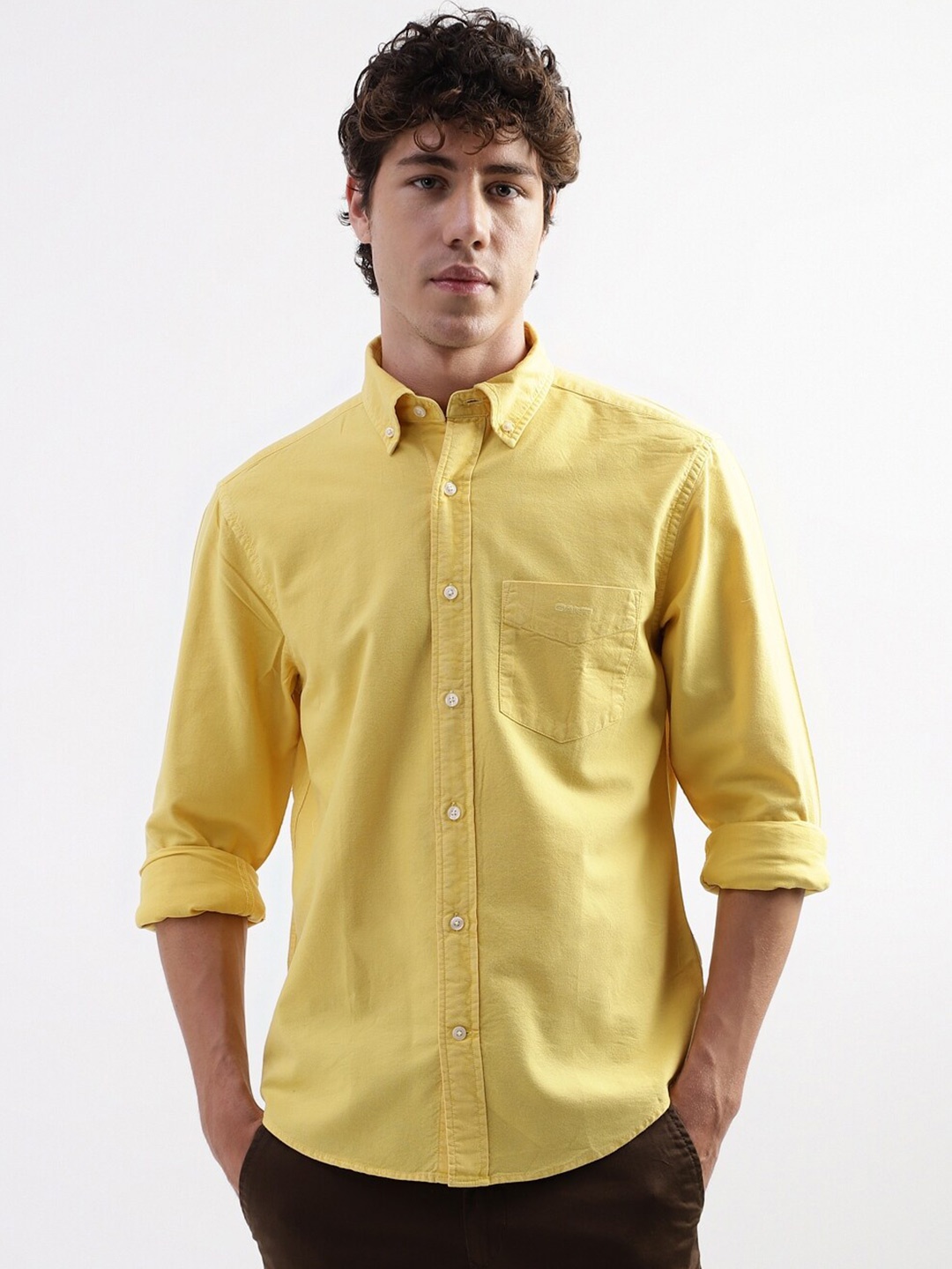 

GANT Button-Down Collar Pure Cotton Casual Shirt, Yellow