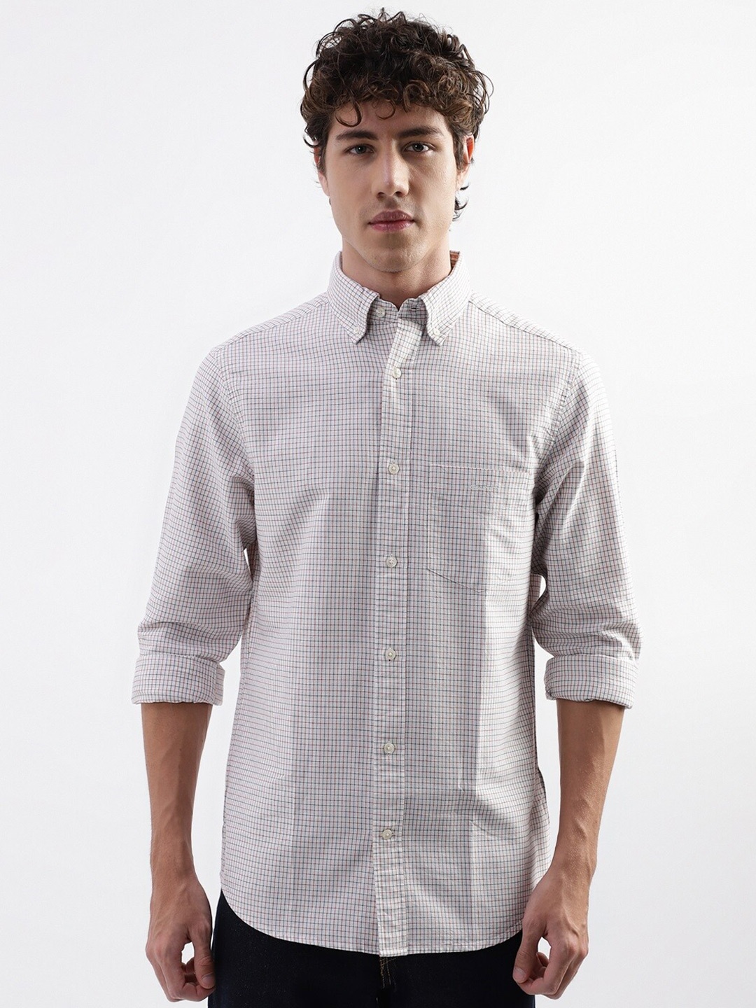 

GANT Checked Button-Down Collar Pure Cotton Casual Shirt, White