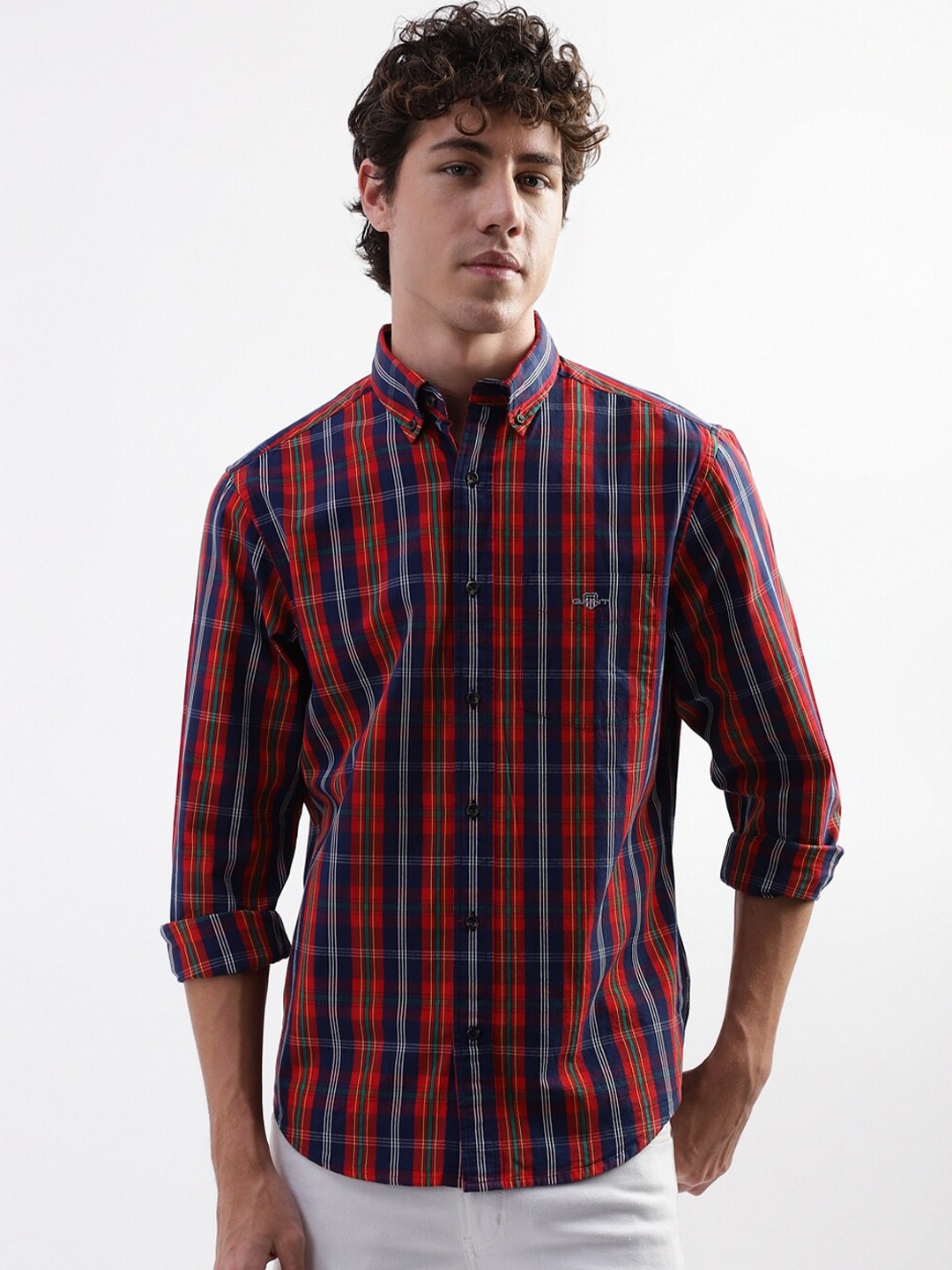 

GANT Tartan Checked Button-Down Collar Pure Cotton Casual Shirt, Red