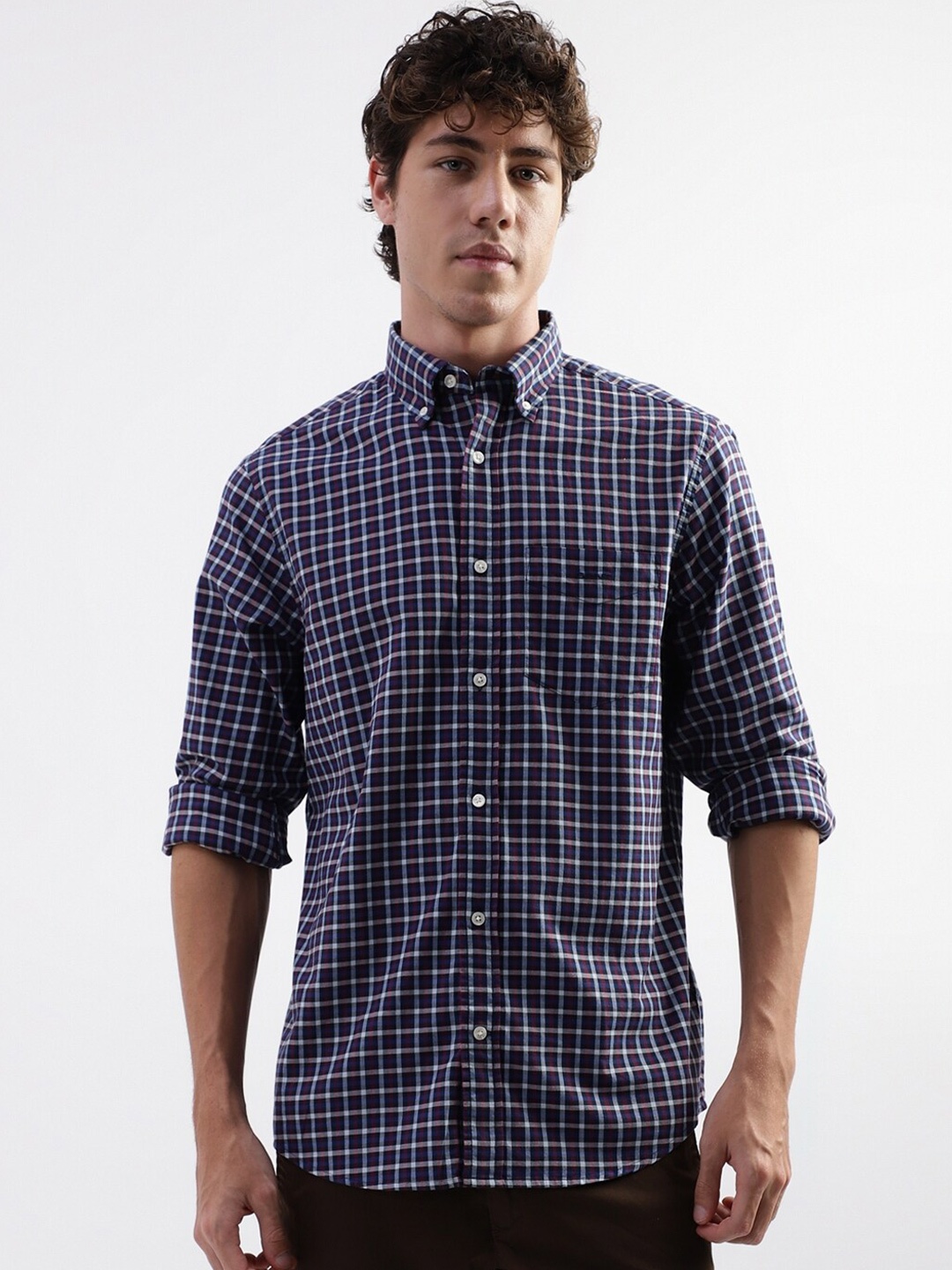 

GANT Grid Tattersall Checked Button-Down Collar Cotton Casual Shirt, Blue