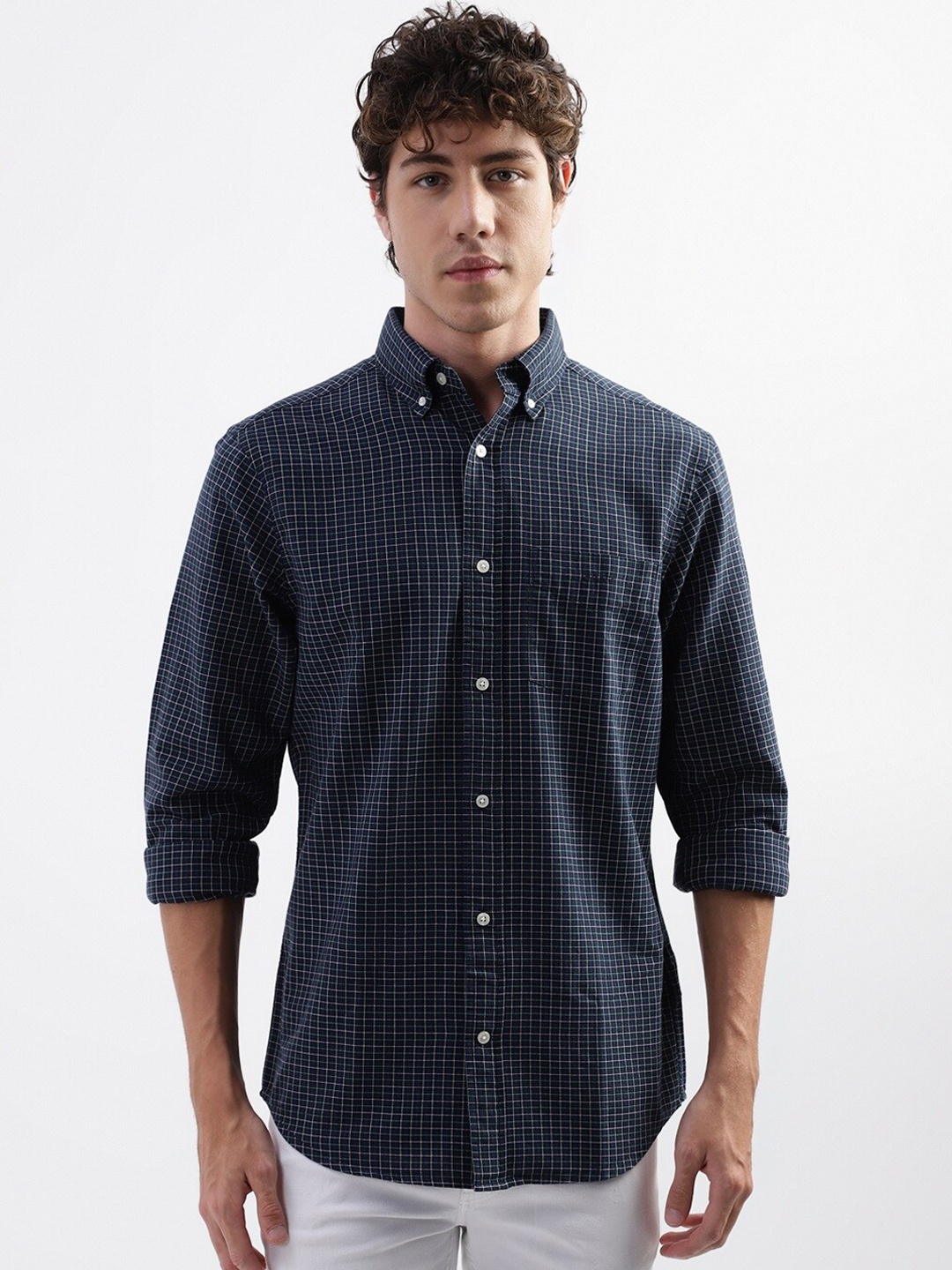 

GANT Opaque Button-Down Collar Checked Casual Shirt, Blue