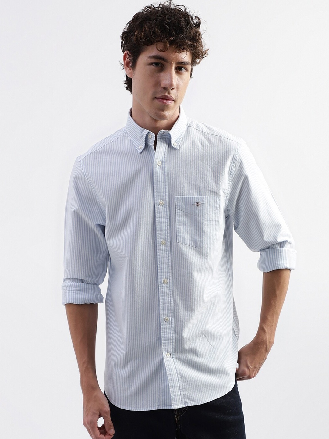 

GANT Striped Button-Down Collar Pure Cotton Casual Shirt, Blue