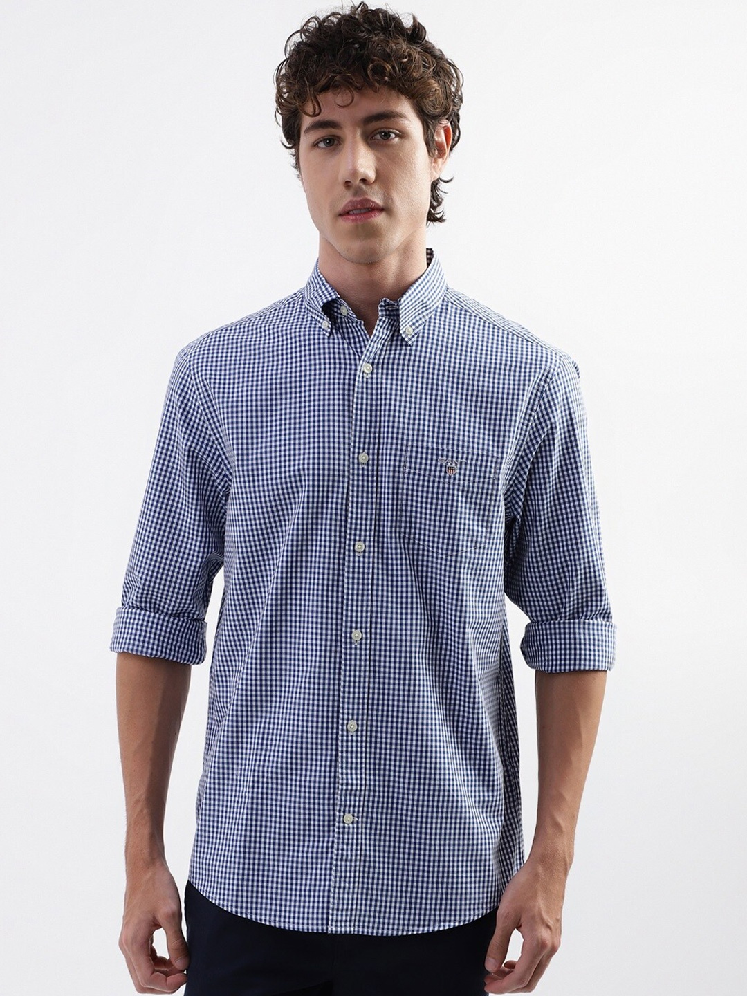 

GANT Men Blue Gingham Checks Pure Cotton Casual Shirt