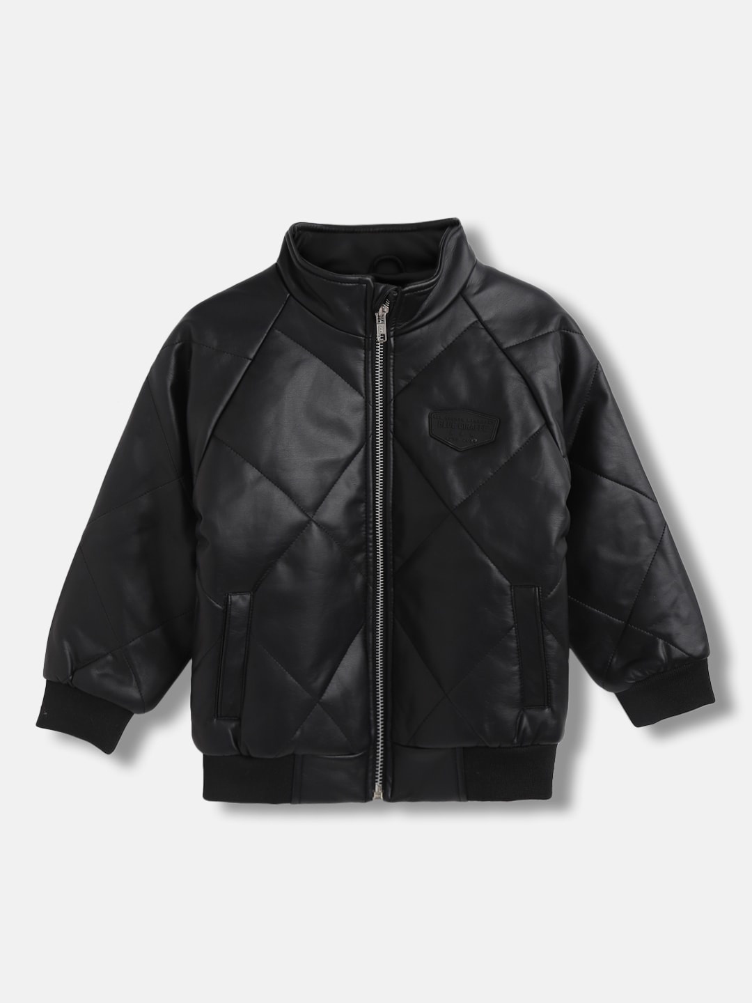 

Blue Giraffe Boys Mock Collar Quilted Jacket, Black
