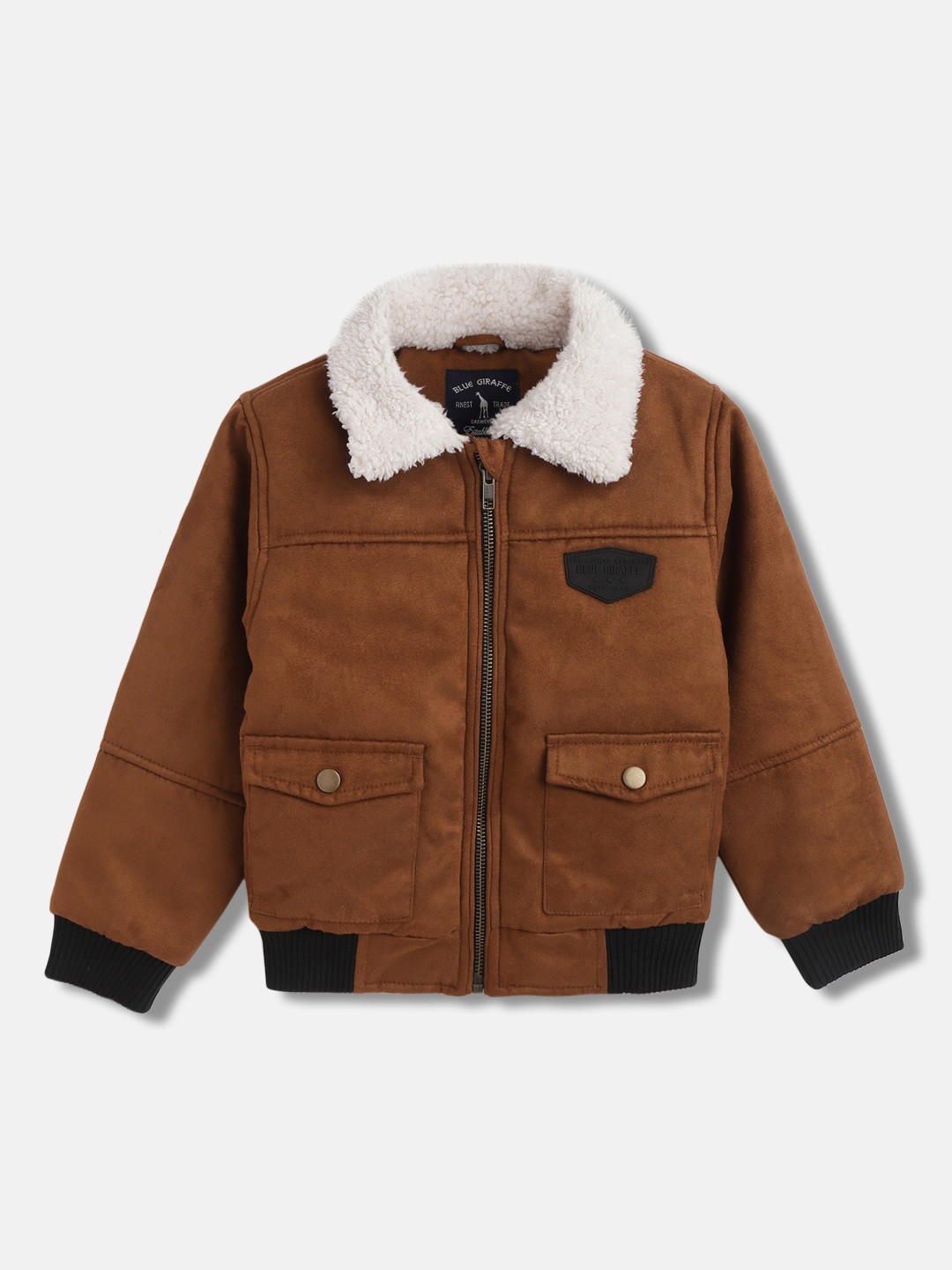 

Blue Giraffe Boys Spread Collar Bomber Jacket, Brown